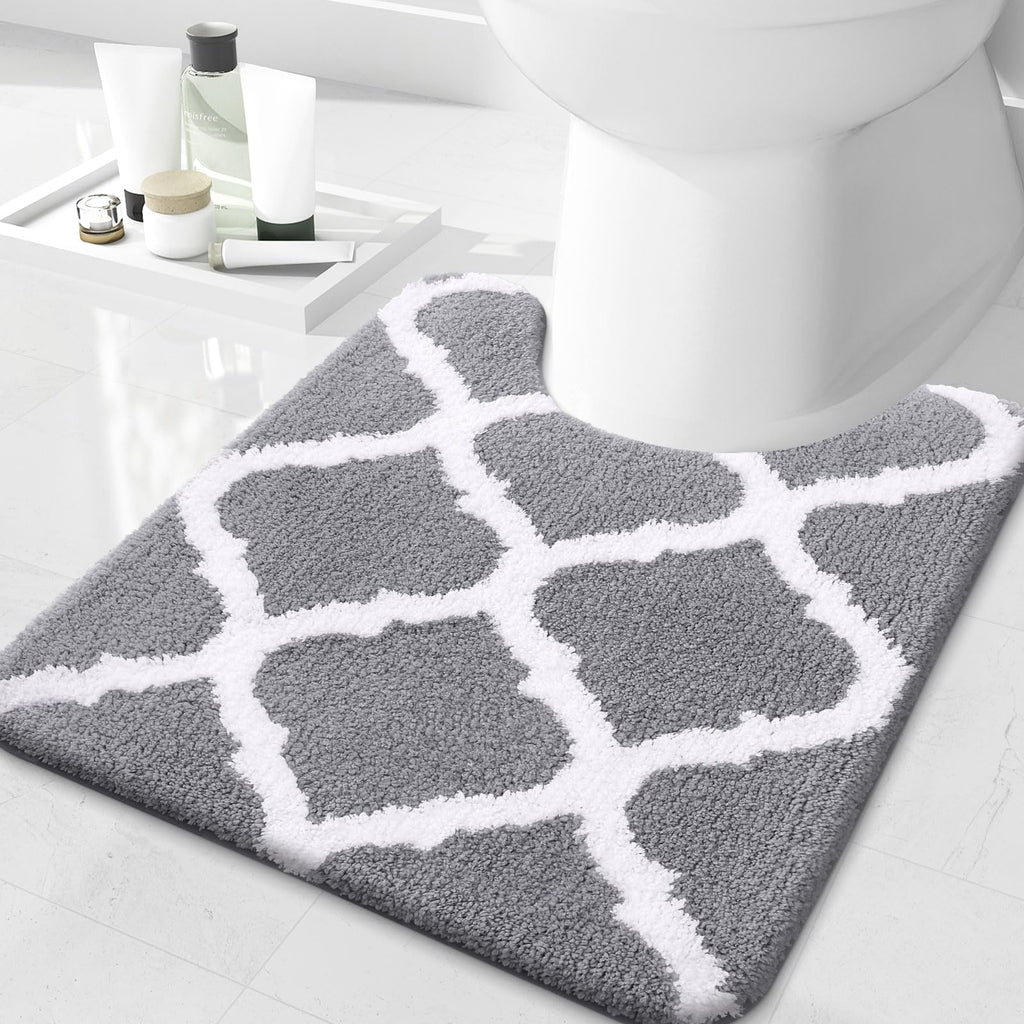 OLANLY Bathroom Rugs 24x16, Soft and Absorbent Microfiber Bath Rugs, Non-Slip Shaggy Shower Carpet, Machine Wash Dry, Bath Mats for Bathroom Floor, Tub and Shower, Grey