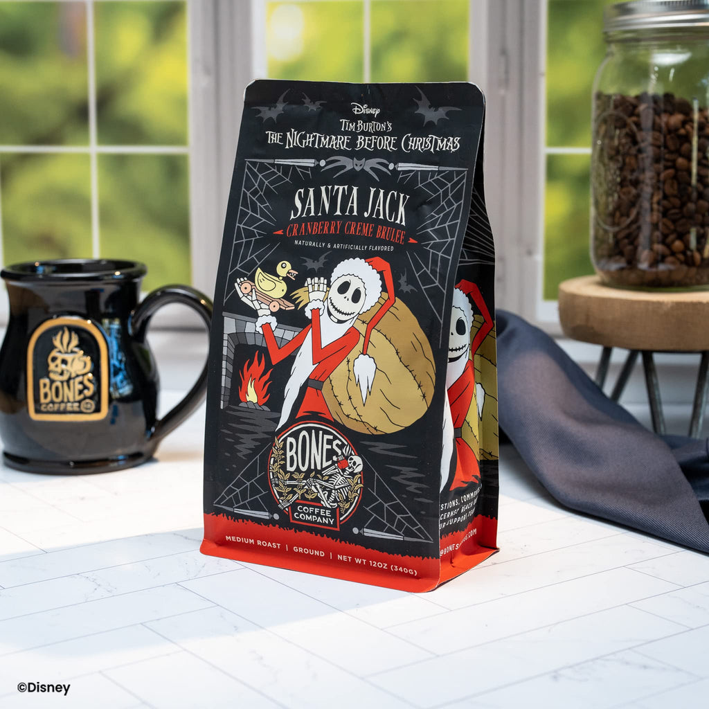Bones Coffee Company Fallout Rocky Route 66, Rocky Road Flavored Coffee, Medium Roast Low Acid Arabica Beans Compatible with Auto drip and French Press Coffee Maker, 12 Oz Ground