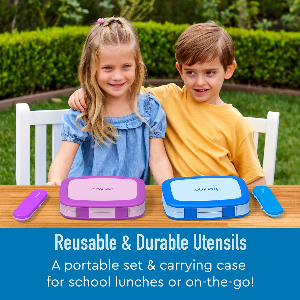 Bentgo Kids Utensil Set - Reusable Plastic Fork, Spoon & Storage Case BPA-Free Materials, Easy-Grip Handles, Dishwasher Safe Ideal for School Lunch, Travel, Outdoors (Rainbows and Butterflies)