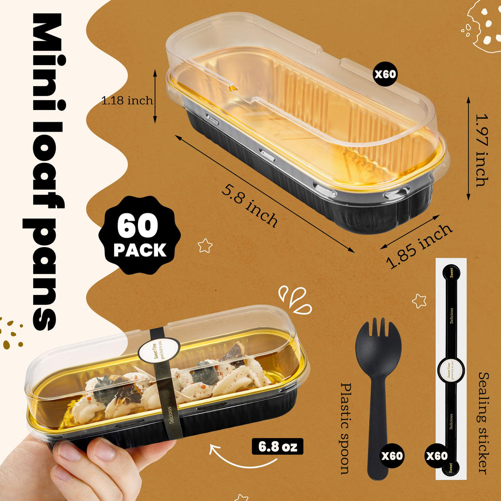 Mini Loaf Pans with Lids and Spoons Rectangular Aluminum Foil Baking Pans Mini Cheesecake Containers 6.8oz(60 Pack, Pink)