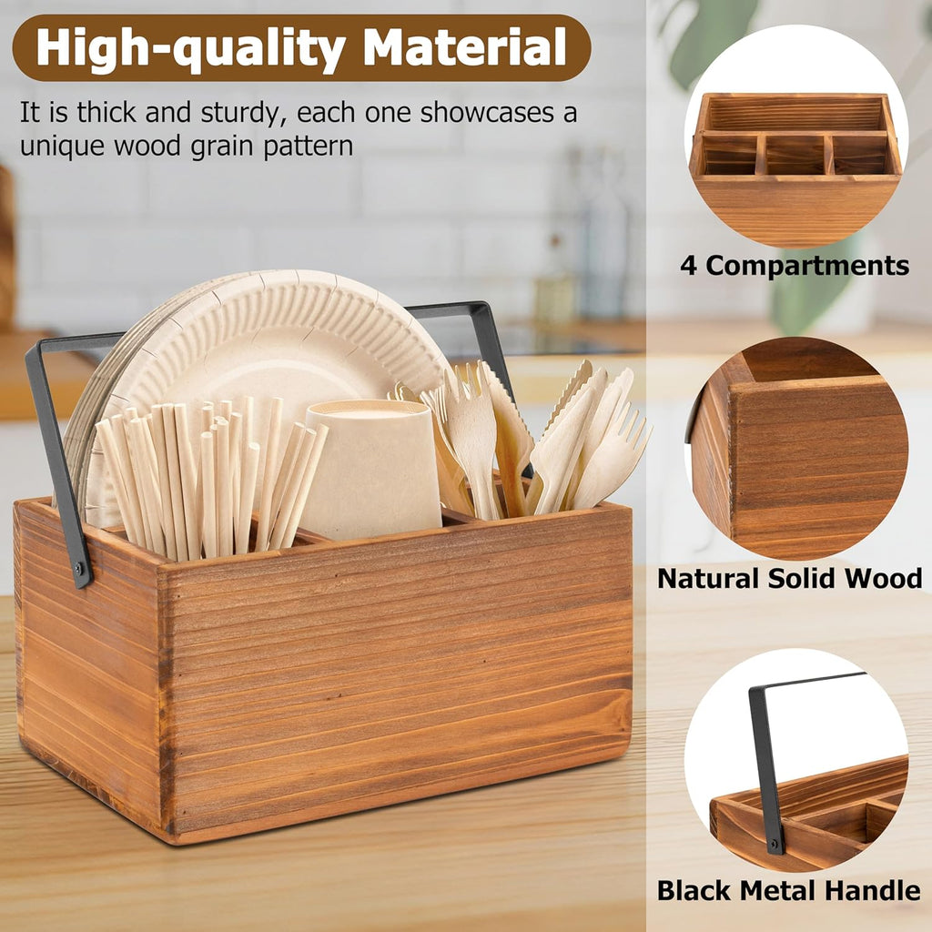 RedCall Silverware Caddy with Handle,Wood Utensil Holder for Party,Countertop Cutlery Flatware Organizer for Plate, Cup, Fork, Spoon