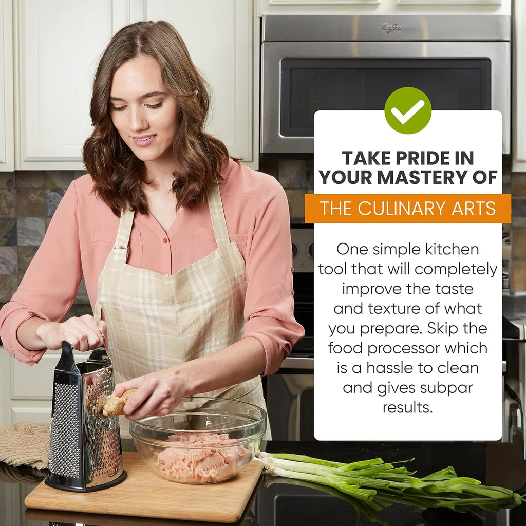 Spring Chef Professional Large Parmesan Cheese Grater, Stainless Steel Metal Box Grater with Handle, 4 Sided Handheld Kitchen Food Shredder for Cheese, Carrot, Veggie, Ginger, Potato - Dishwasher Safe