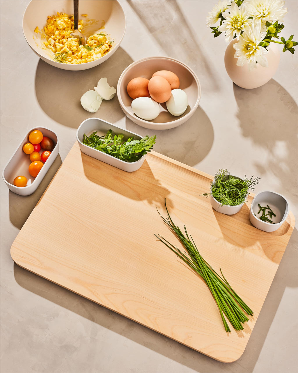 Caraway 4-Piece Double Sided Wood Cutting Board Set - Made From FSC-Certified Birch Wood - Mineral Oil & Wax Finish - 3 Sizes - Small, Medium, & Large - Storage Organizers Included
