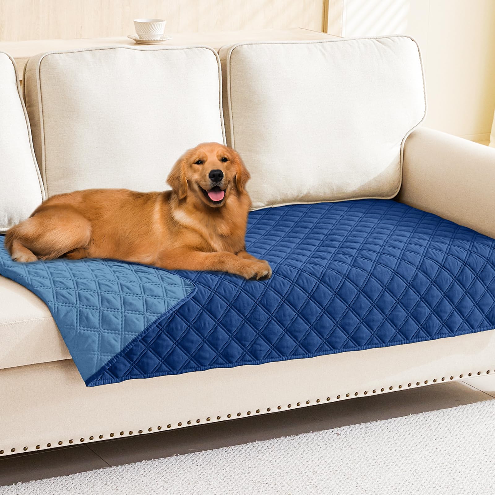Smiry Waterproof Couch Covers for Dogs Washable, Reversible Pet Couch Covers for 3 Cushion Sofa Pet Friendly, Soft Sofa Furniture Protector for Dogs Cat Kids, Checkered (30"x70", Grey/Dark Grey)