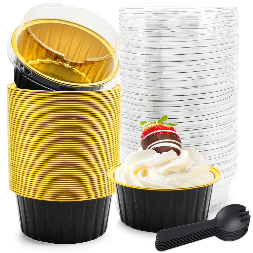 5 OZ Mini Loaf Pans with Lids Mini Cake Pans Baking Cups Disposable Ramekin for Cupake Pudding Party Wedding Birthday(50 Pack, Pink)