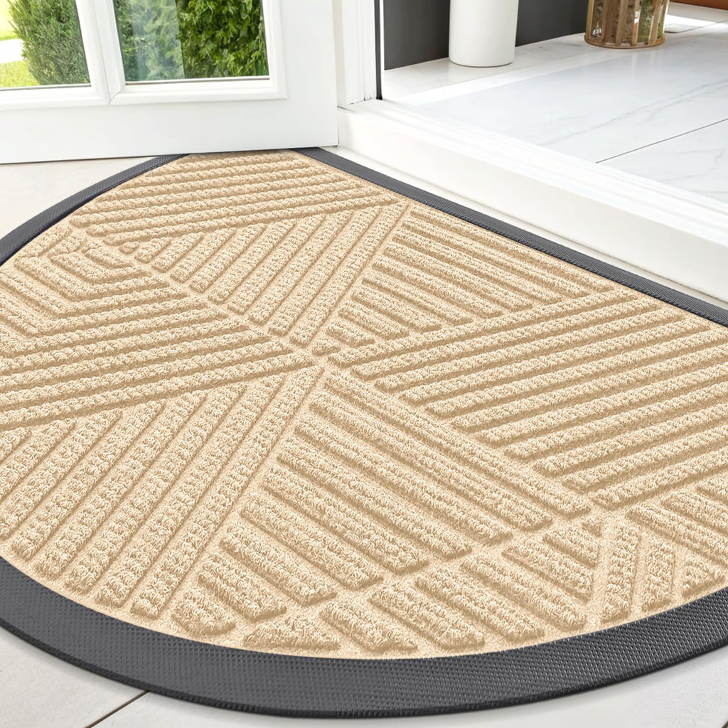 Smiry Front Door Mat Outside Entrance, Heavy Duty Sturdy Natural Rubber Doormat, Trap Dirt and Moisture, Easy Clean Low Profile Mats for Indoor Outdoor Entry, Irregular Triangle (29.5x17, Black)