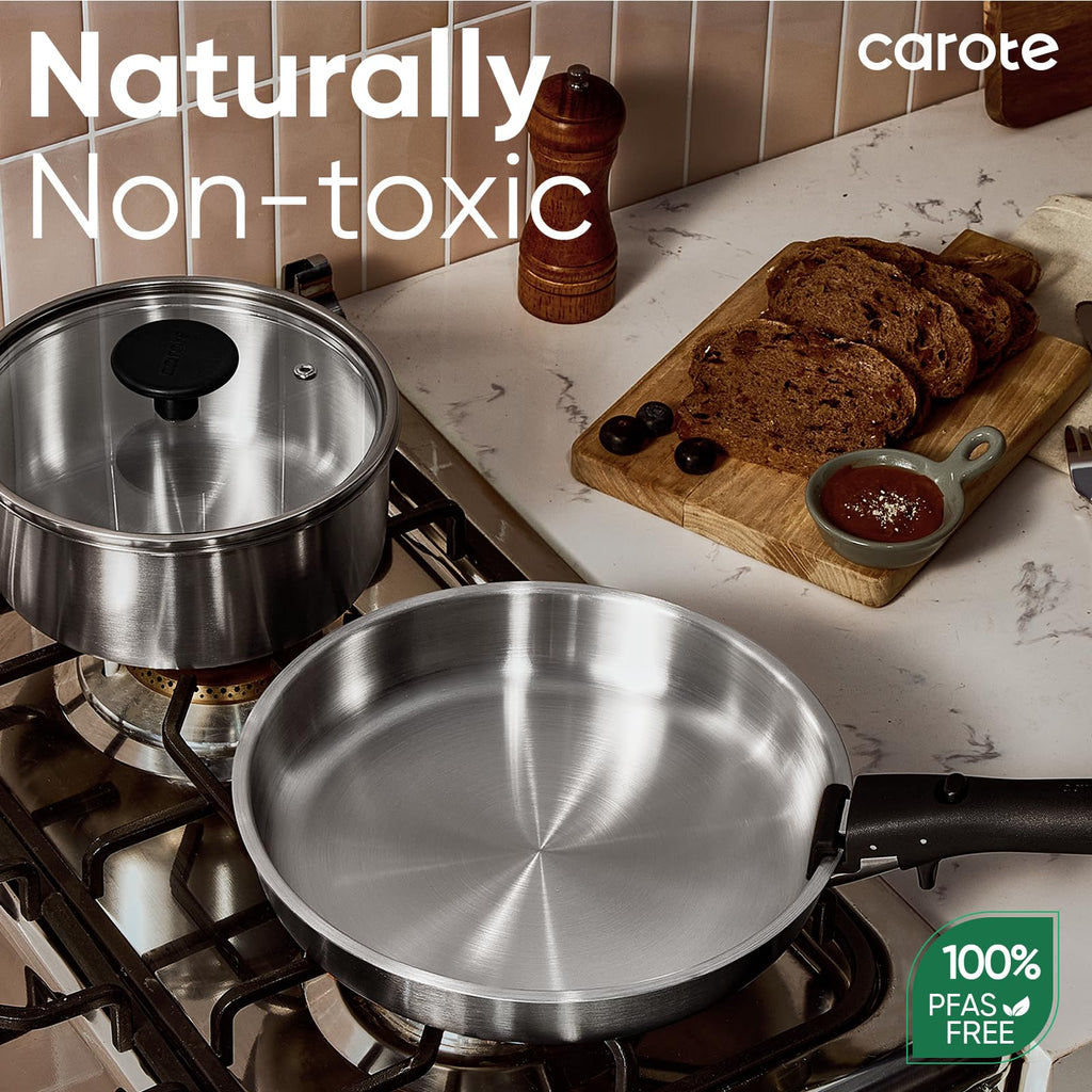 CAROTE Pots and Pans Set, Stainless Steel Cookware Set Detachable Handle, 15pcs Induction Kitchen Cookware Sets with Removable Handle, RV Cookware Set, Oven Safe