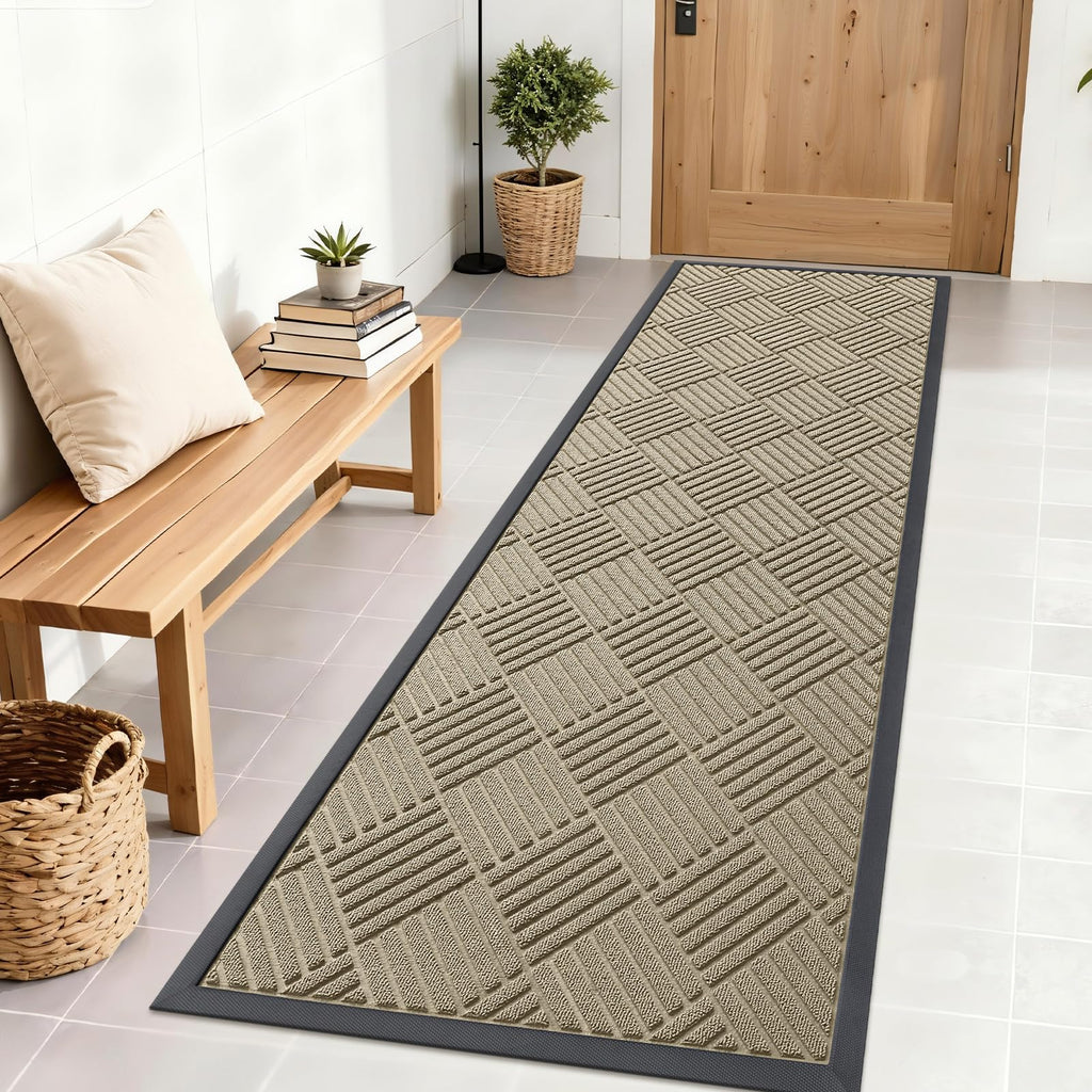 OLANLY Front Door Mat Outside Entrance 29.5x17, Absorbent, Heavy Duty Sturdy Natural Rubber Doormat Indoor Outdoor, Stain and Fade Resistant, Non-Slip Low Profile Floor Mat for Entryway, Grey Diamond
