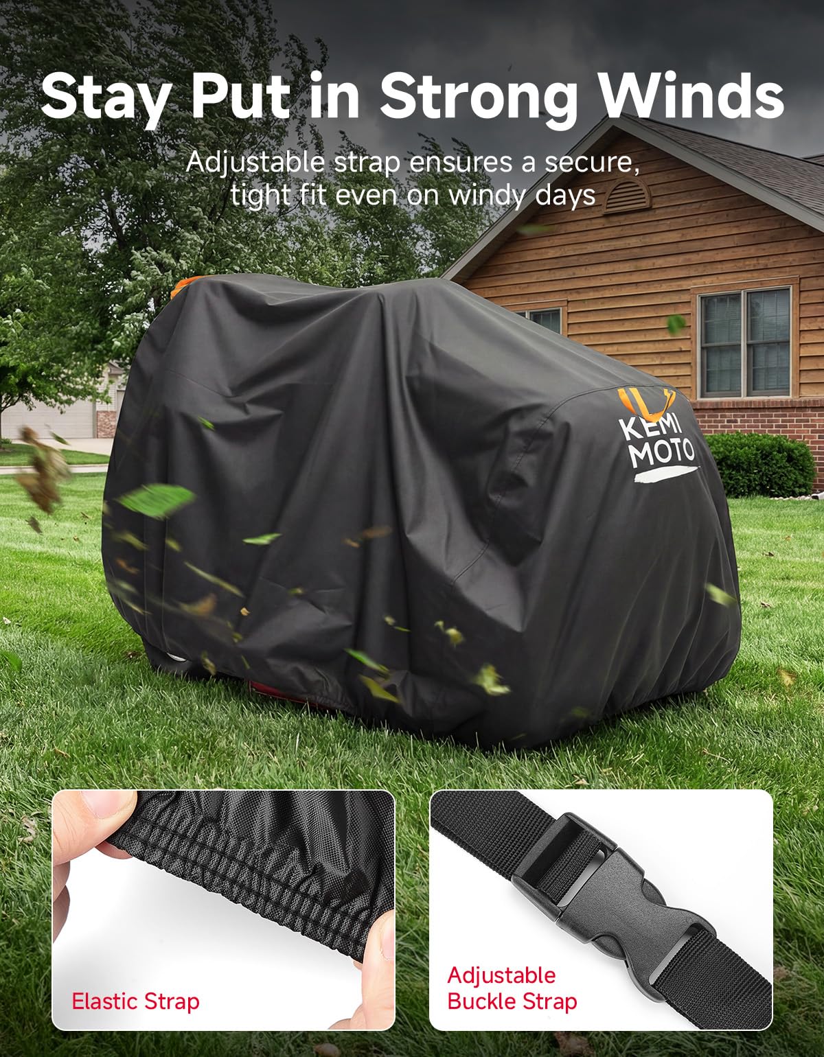 KEMIMOTO Riding Lawn Mower Cover with Windproof Buckle, Universal Fit for Riding Lawnmowers with decks up to 54'', Compatible with John Deere, Husqvarna, Cub Cadet, Toro, Ryobi, 420D Oxford