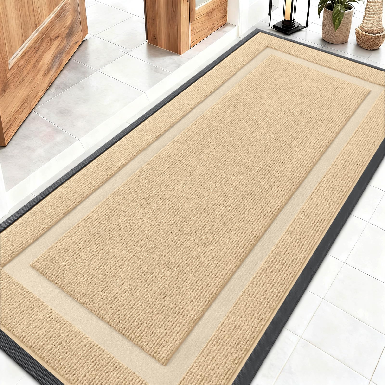 OLANLY Front Door Mat Indoor Outdoor Entrance, Waterproof All-Season, All-Weather Doormat, Sturdy Natural Rubber, Fade Resistant, Low Profile, Easy Clean Patio Porch Entryway Mat, 29.5x17, Black