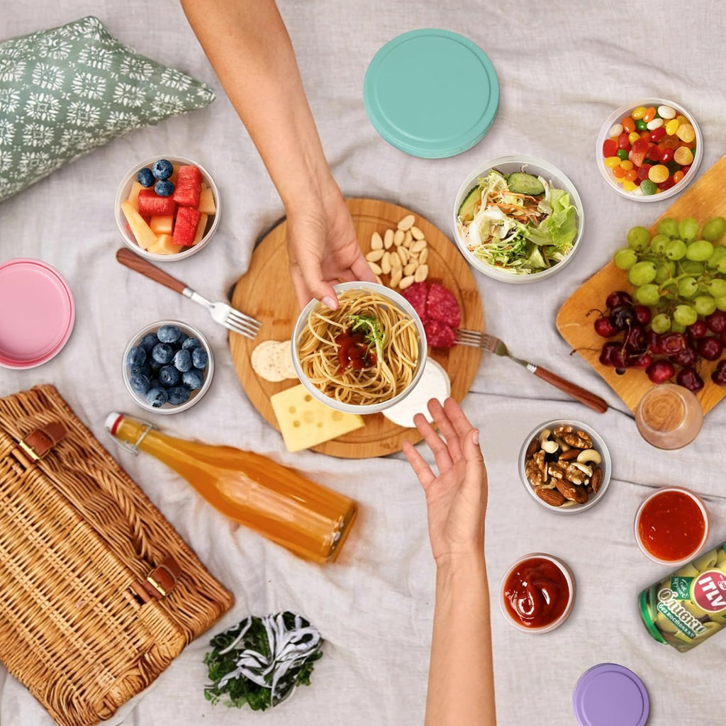 32 PCS Freezer Storage Containers with Lids, 16 Containers & 16 Lids Reusable BPA Free Plastic Soup Jars, Leakproof Salad Dressing Container to Go, Dishwasher & Microwave Safe Small Bowl Set