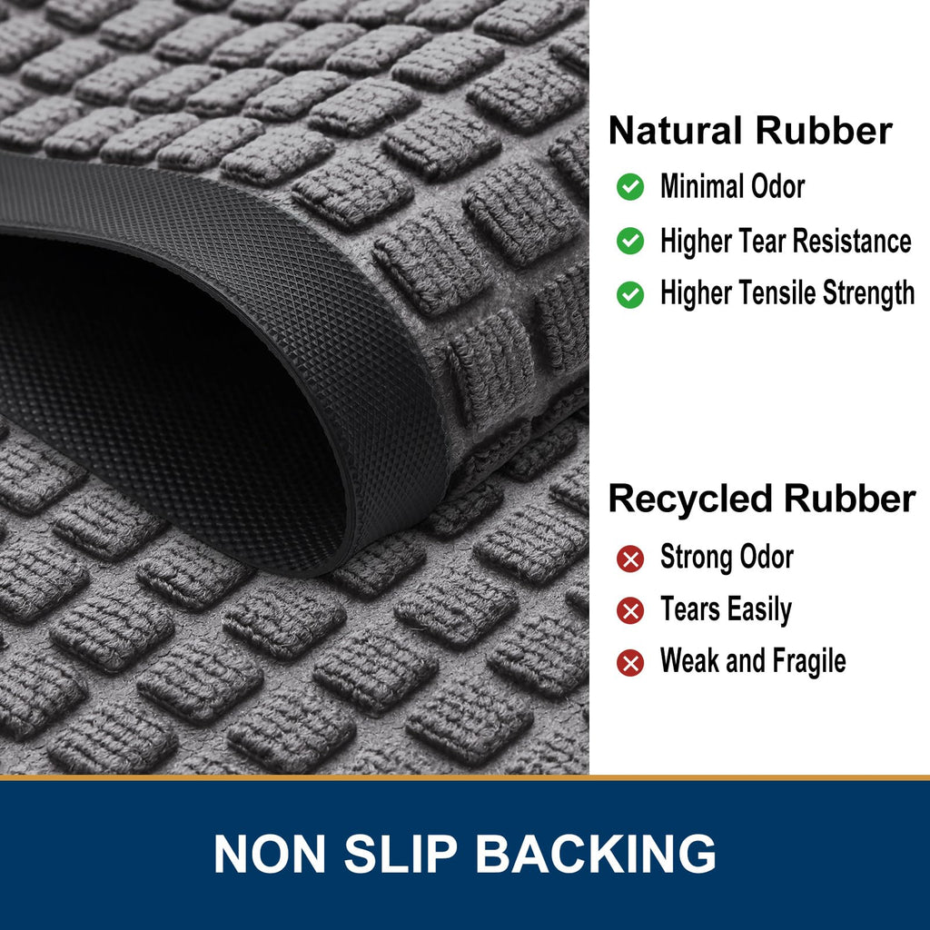 Smiry Front Door Mat Outside Entrance, Heavy Duty Natural Rubber Doormat, Non Slip, Trap Dirt and Moisture, Easy Clean, Low Profile Welcome Floor Mats for Indoor Outdoor Entry, 29.5x17 Inch, Black