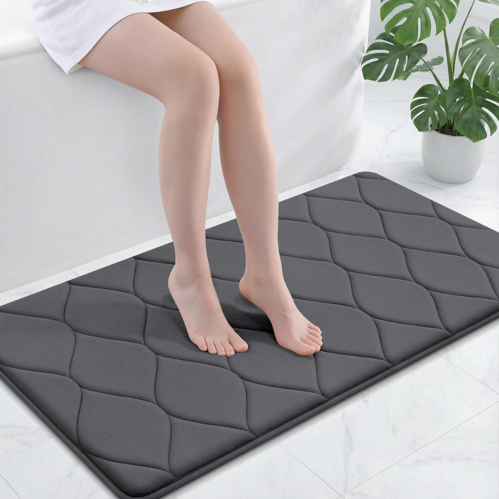 Smiry Memory Foam Bath Mat 30''x20'', Ultra Soft Non-Slip Bathroom Rug, Plush Water Absorbent Quick Dry and Machine Washable Floor Mat for Shower, Tub & Home Decor, Grey