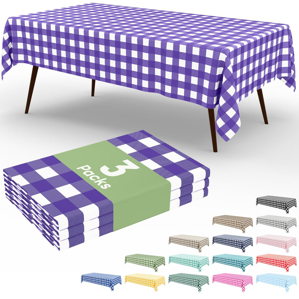 Smiry 3 Pack Red Gingham Disposable Tablecloths - 54" x 108" Heavy Duty Plastic Table Cloth, Waterproof Buffalo Plaid Table Covers for Picnic, Banquets, Outdoor Parties