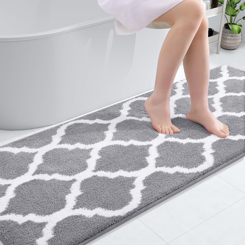 OLANLY Bathroom Rugs 24x16, Soft and Absorbent Microfiber Bath Rugs, Non-Slip Shaggy Shower Carpet, Machine Wash Dry, Bath Mats for Bathroom Floor, Tub and Shower, Grey