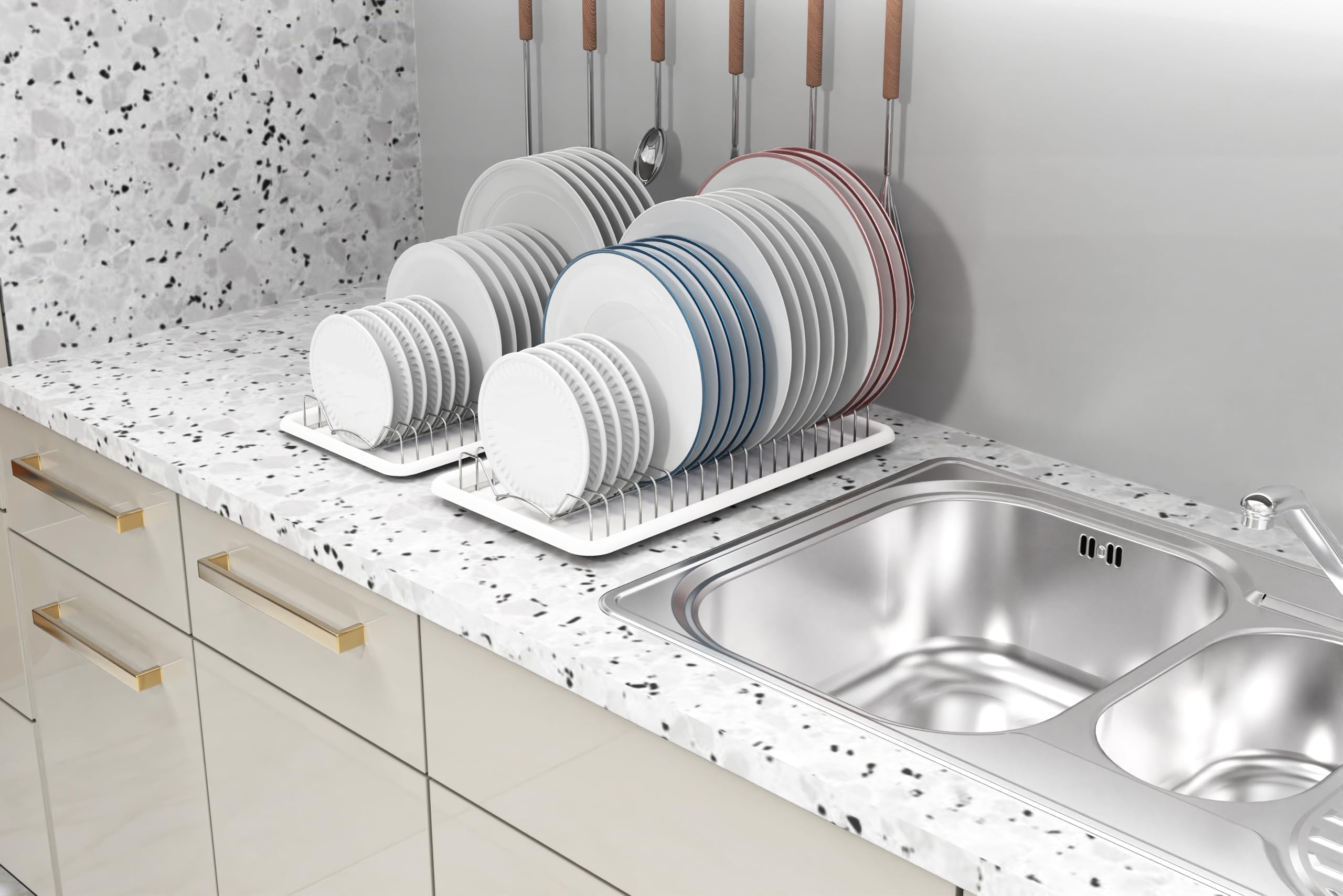 Simple Houseware Stainless Steel Plate Drying Rack with Drainboard, Chrome