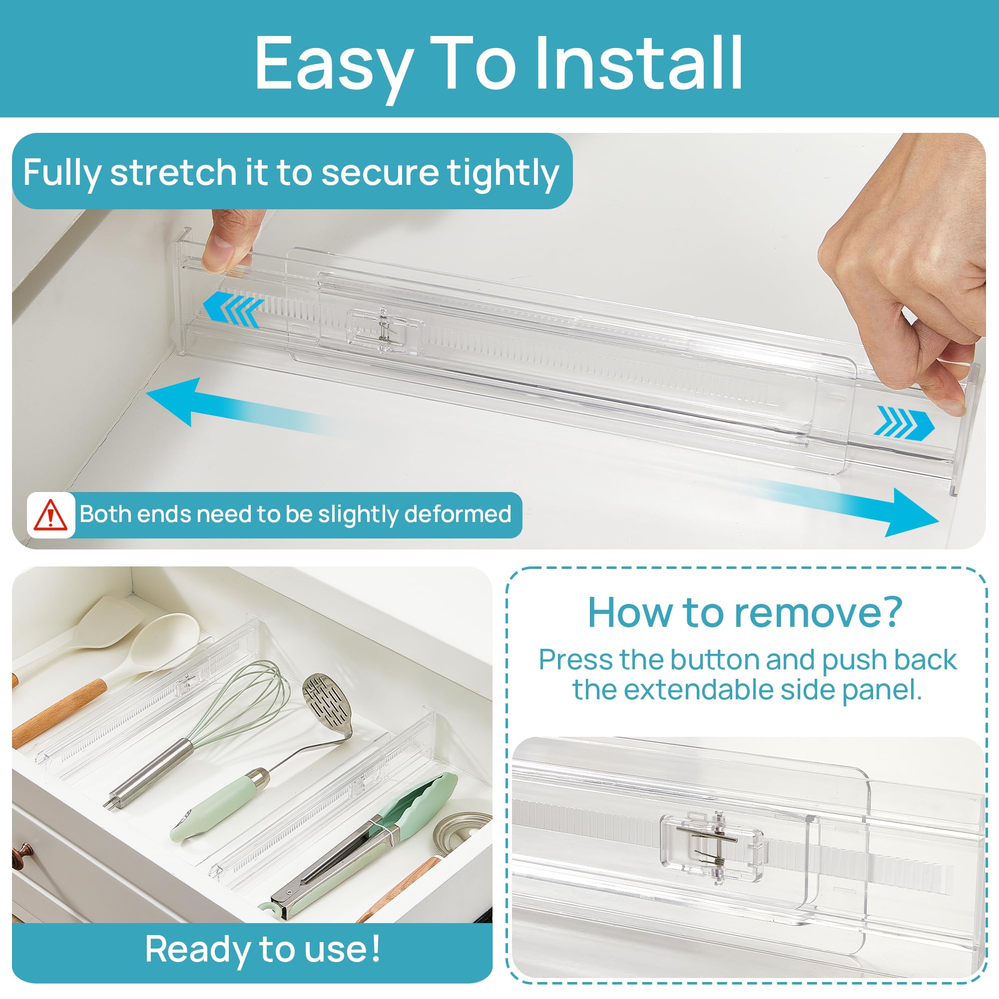 Vtopmart 12 Pack Drawer Dividers for Clothes, 4" High 10.2"-16.5" Adjustable Expandable Dresser Drawer Organizer, Clear Plastic Separators for Dresser, Baby Clothing, Underwear, Cosmetic, Toiletries