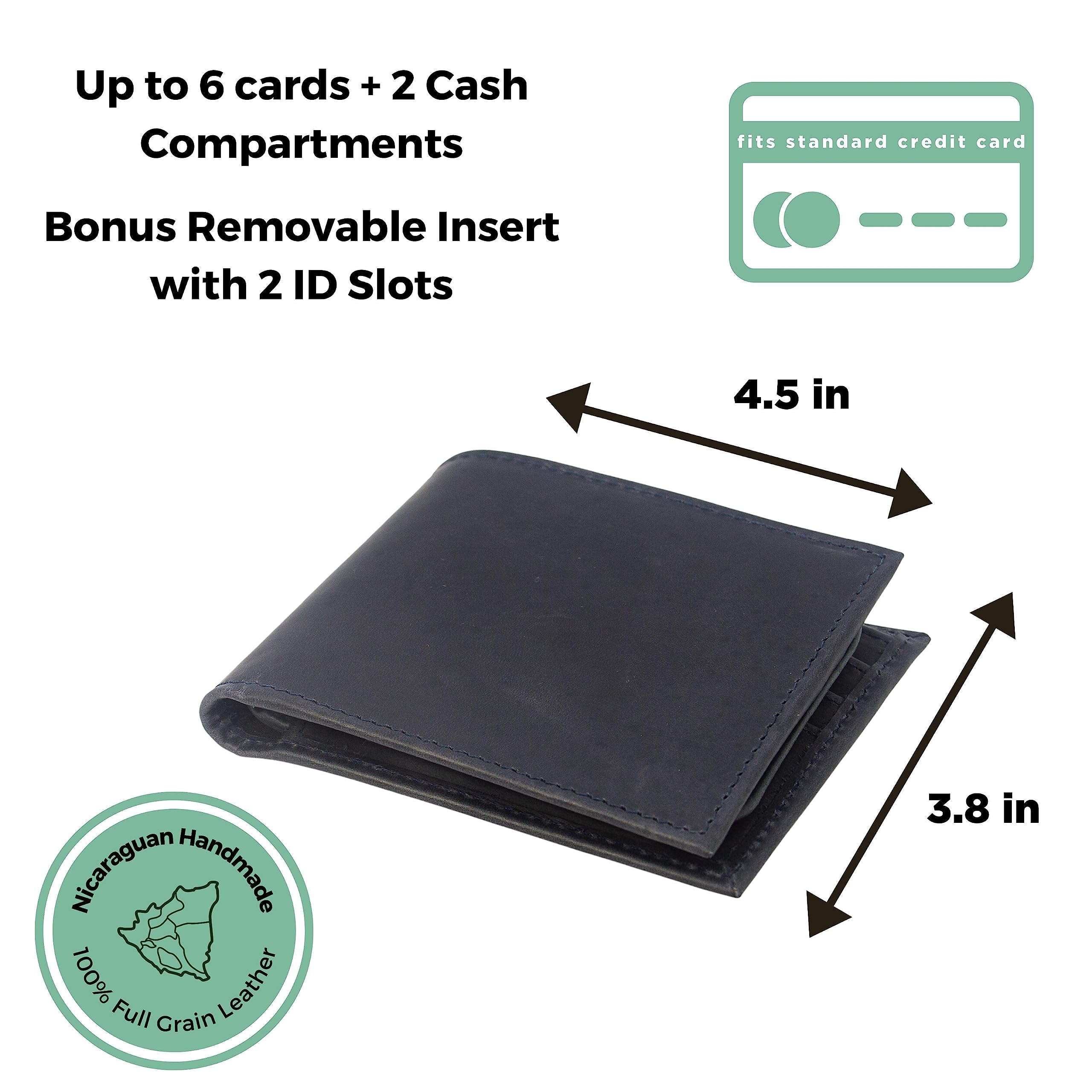 TWIN ENGINE COFFEE Handcrafted Leather Wallet, Extra Capacity Bifold Wallet with Bonus Insert + 2 ID Windows, Hand Stitched Top Grain, Slim Billfold with 8 Card Slots, Origin Creations (Deep Ocean)