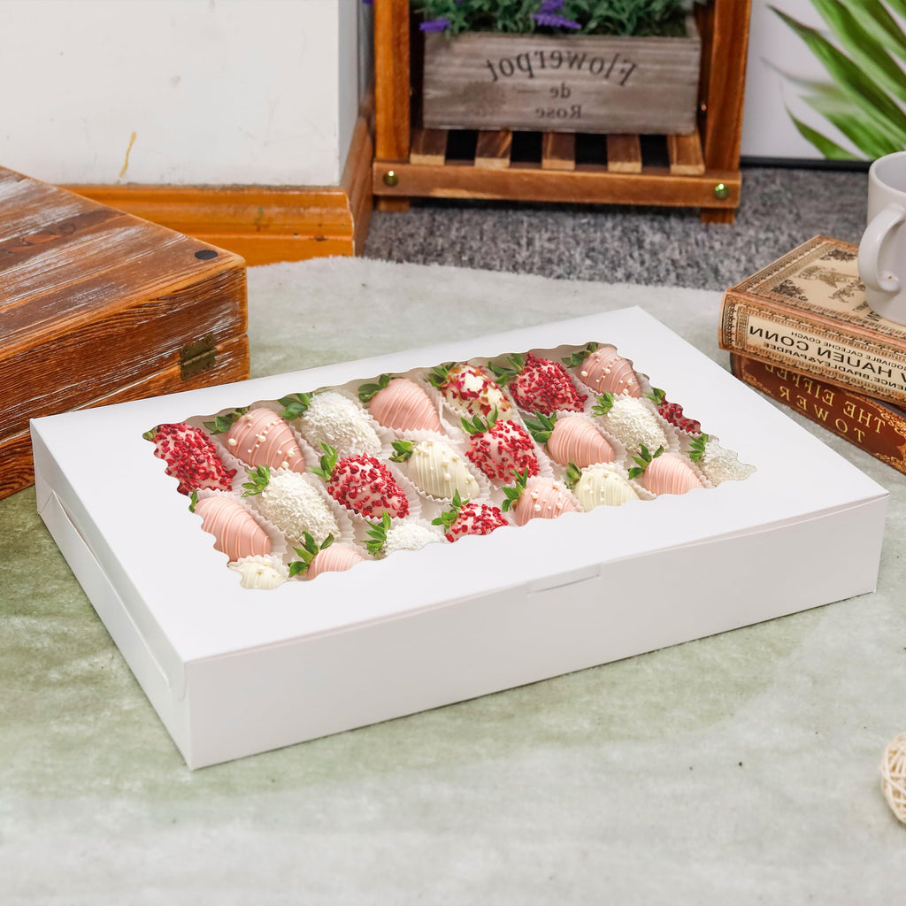 Valentine Gift 5 Pack Cookie Boxes 16x11x2.5inch Bakery Boxes with Window Treat Boxes for Cookie Packaging Gift Giving Dessert Boxes for Chocolate Covered Strawberries, Donuts, Cocoa Bombs