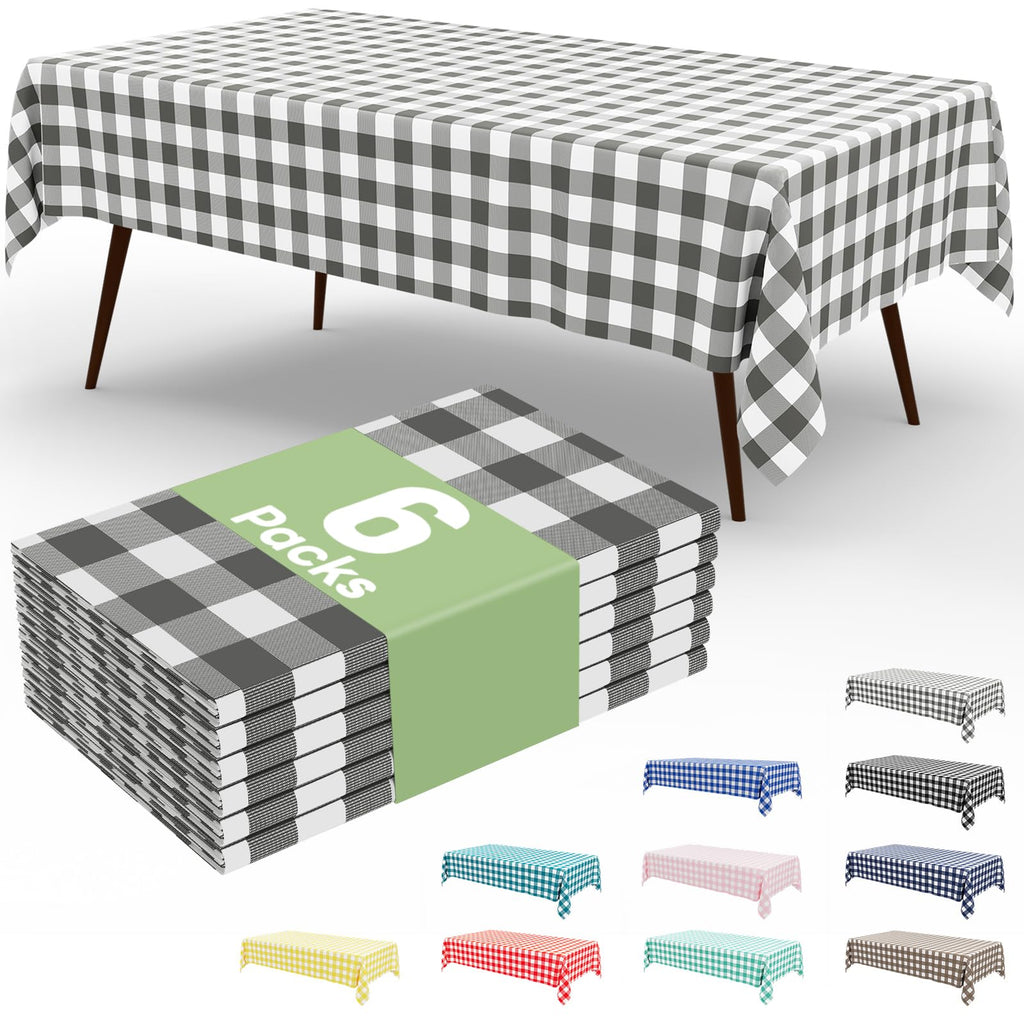 Smiry 3 Pack Red Gingham Disposable Tablecloths - 54" x 108" Heavy Duty Plastic Table Cloth, Waterproof Buffalo Plaid Table Covers for Picnic, Banquets, Outdoor Parties