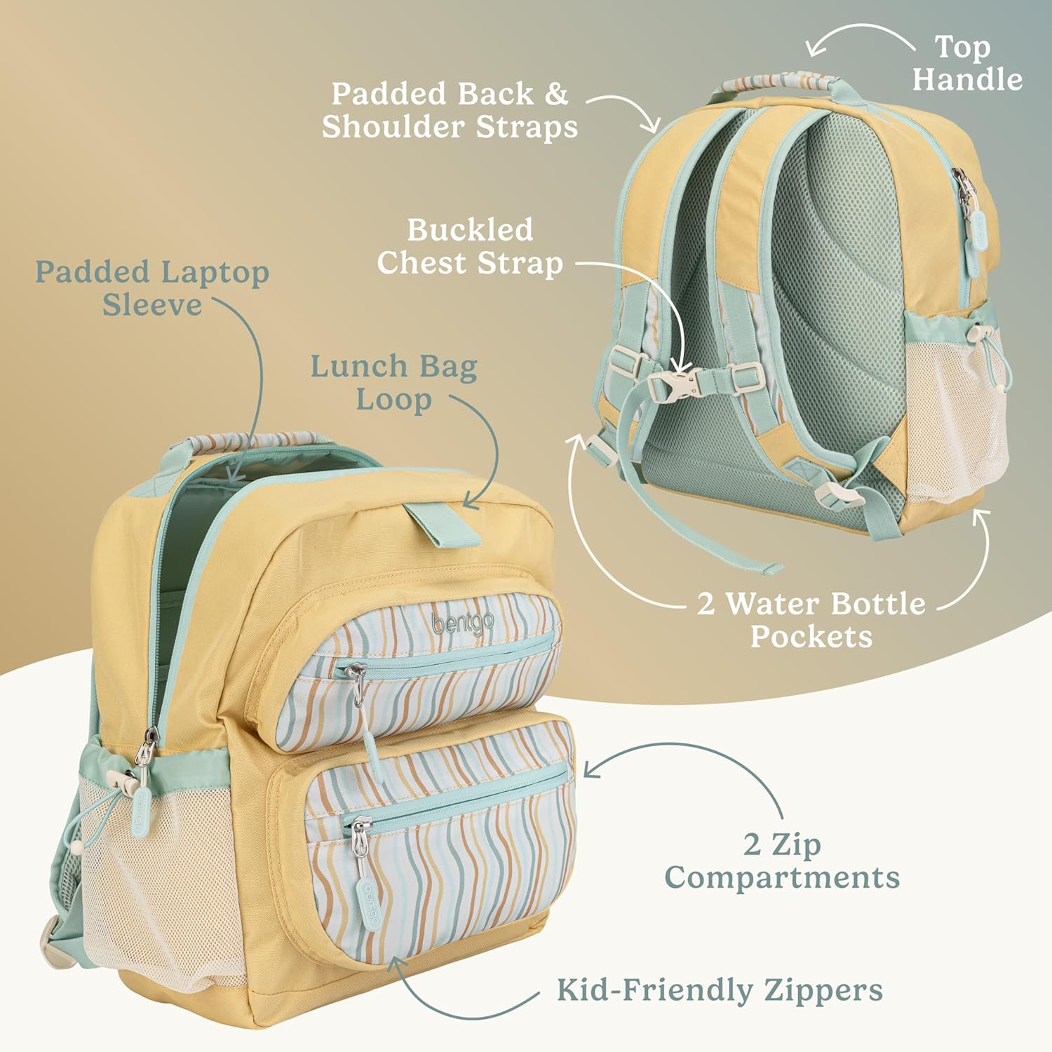Bentgo® Kids 14” Backpack Set With Kids Prints Lunch Box (Wavy)