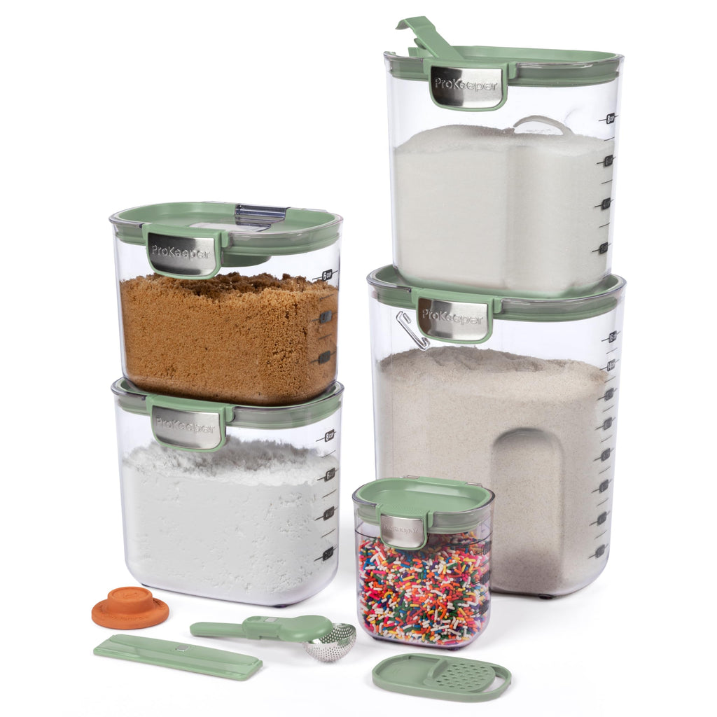 ProKeeper+ Airtight Food Storage Container Set – Clear Plastic Flour and Sugar Canister Set with Magnetic Accessories for Kitchen Organization (Grey, 9-Piece)