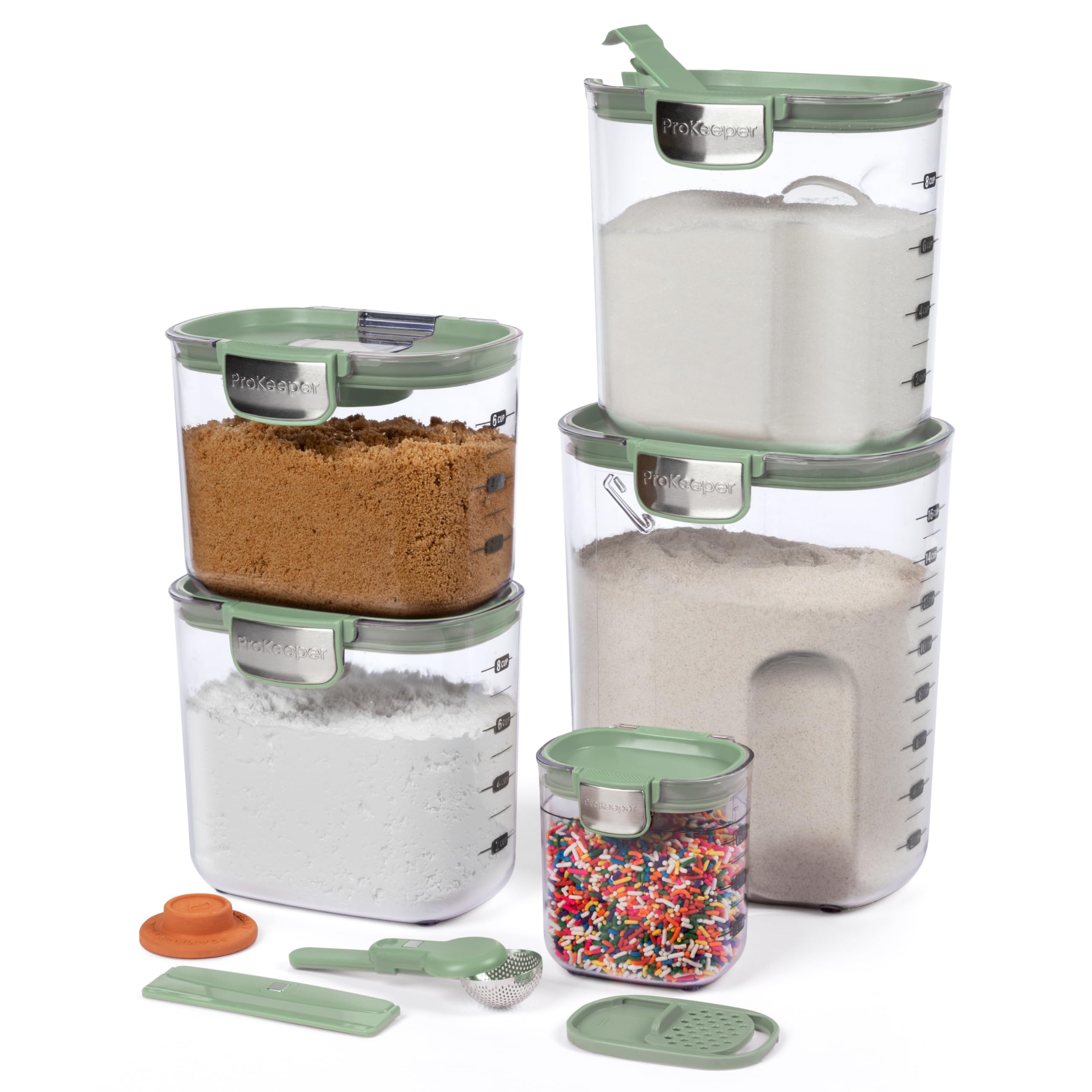 ProKeeper+ Airtight Food Storage Container Set – Clear Plastic Flour and Sugar Canister Set with Magnetic Accessories for Kitchen Organization (Grey, 9-Piece)