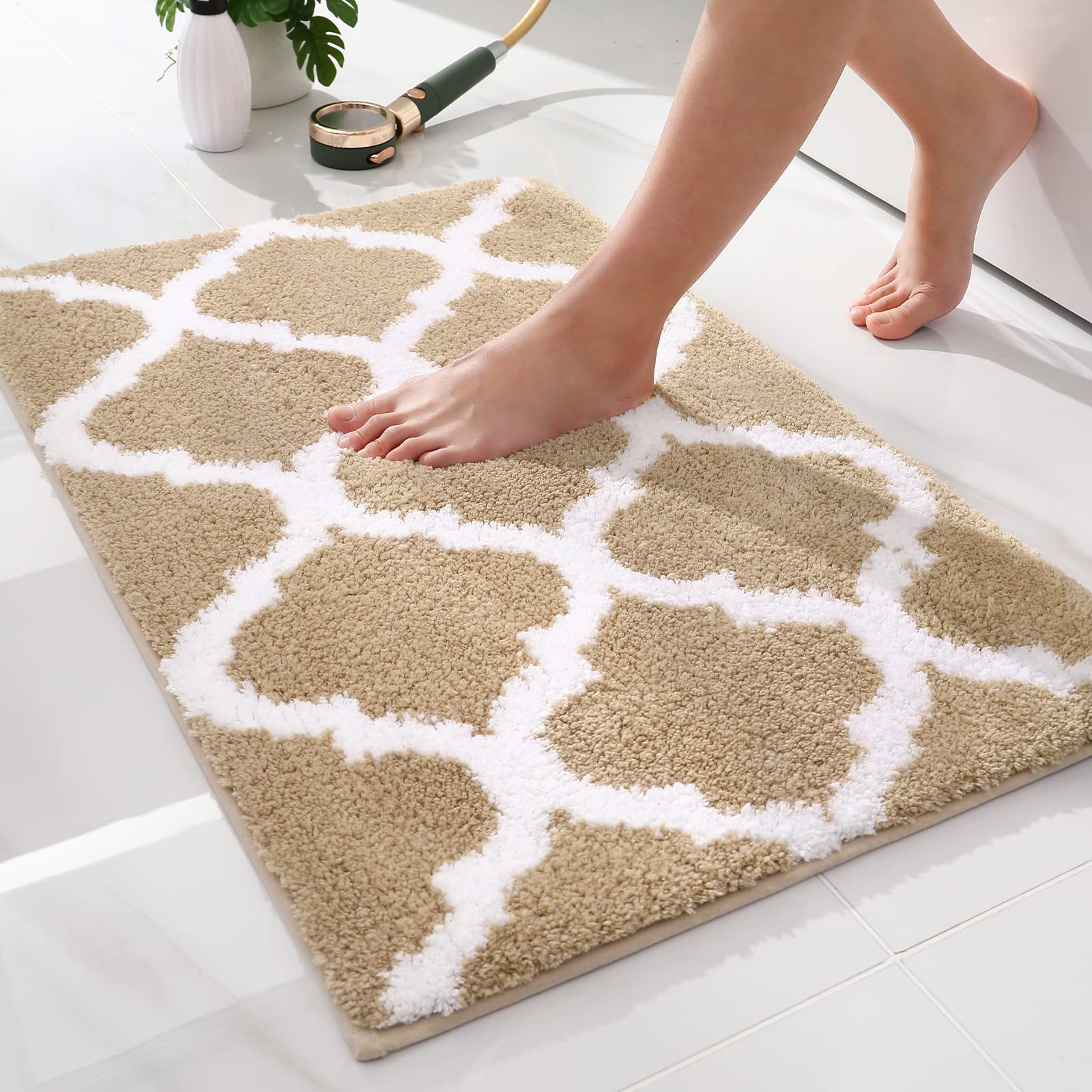 OLANLY Bathroom Rugs 24x16, Soft and Absorbent Microfiber Bath Rugs, Non-Slip Shaggy Shower Carpet, Machine Wash Dry, Bath Mats for Bathroom Floor, Tub and Shower, Grey