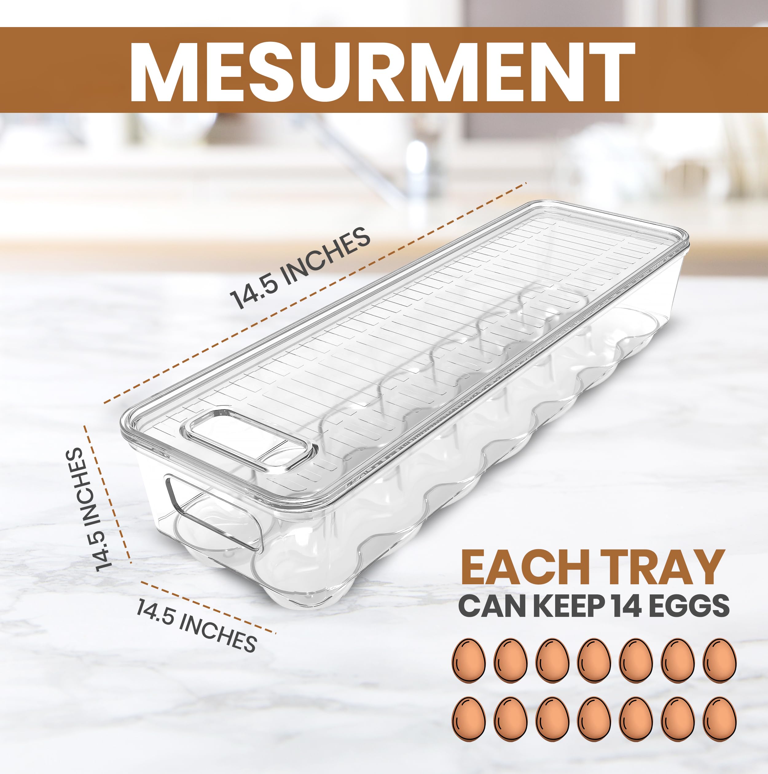 Utopia Home Egg Container With Lid and Handle for Refrigerator Organization- Pack of 2 - Clear Stackable Egg Holder for Kitchen or Pantry Organizers and Storage
