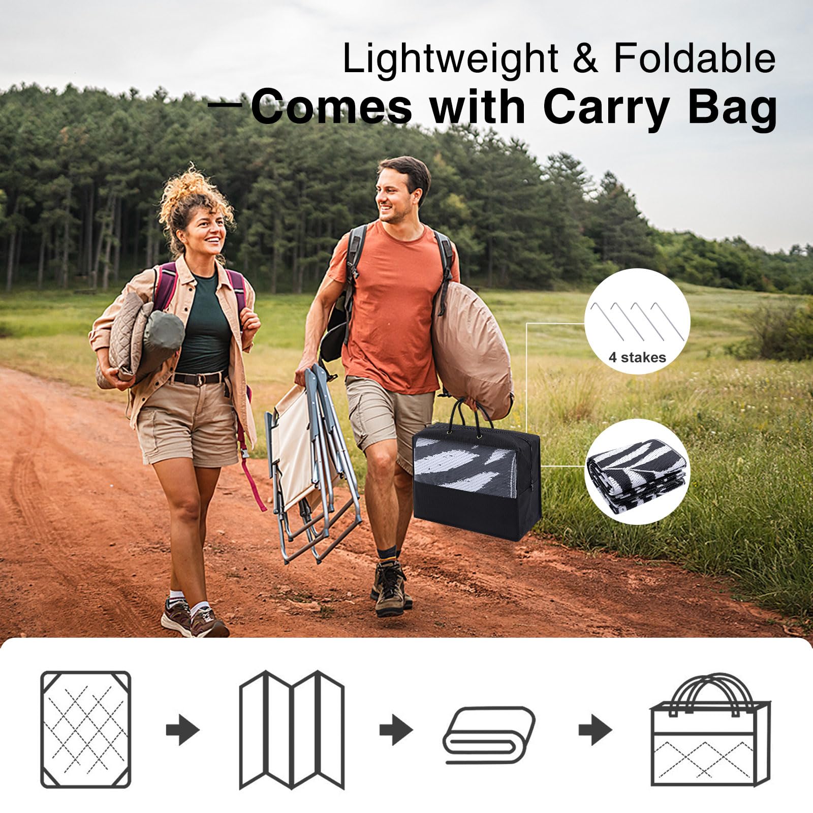 OLANLY Waterproof Outdoor Rug 5x8 ft, Reversible Outdoor Plastic Straw Rug with Leaf Pattern, RV Mat, Indoor Outdoor Carpet for Patio, Camping, Balcony, Deck, Backyard, Grey & White