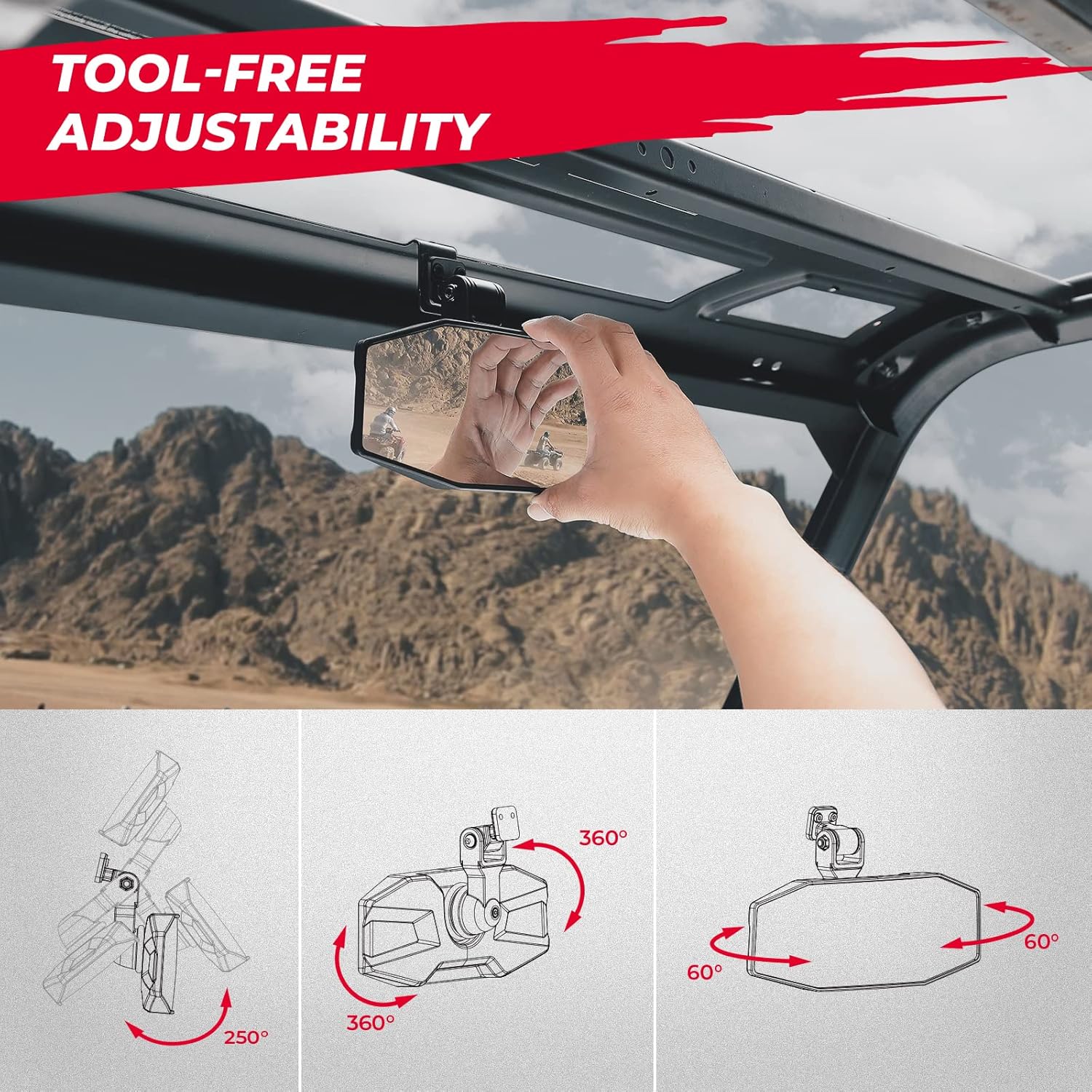 KEMIMOTO Rear View Mirror Tool free Adjustable Compatible with Polaris Ranger 1000 XP 900 500 570 / Crew Rearview Mirrors Accessories Wide View Convex Rear Mirror Replace 2879969