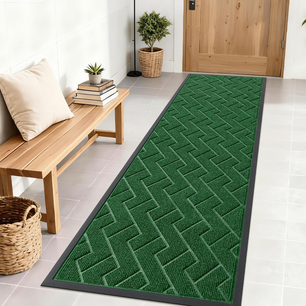OLANLY Front Door Mat Indoor Outdoor Entrance, Waterproof All-Season, All-Weather Doormat, Sturdy Natural Rubber, Fade Resistant, Low Profile, Easy Clean Patio Porch Entryway Mat, 29.5x17, Black