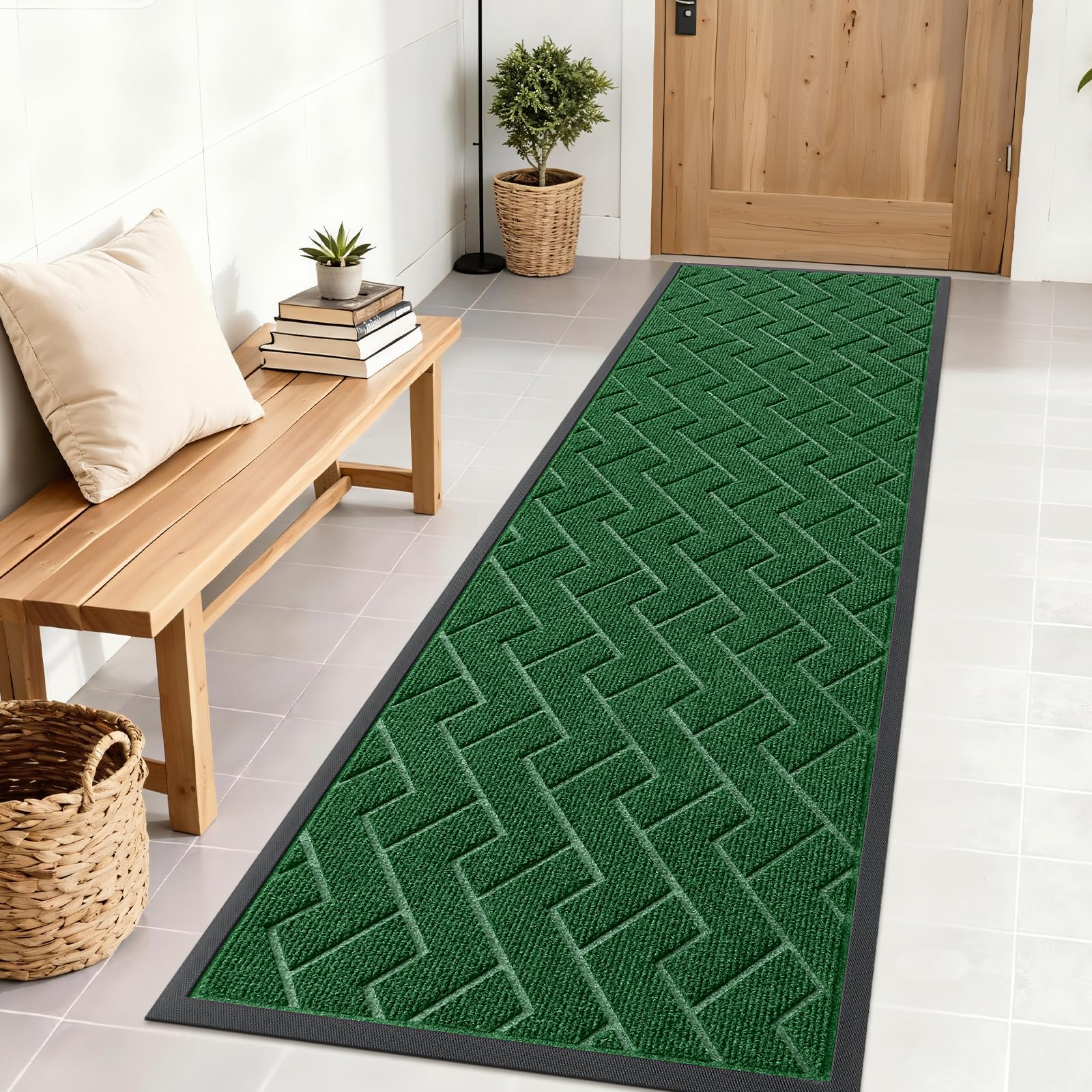OLANLY Front Door Mat Indoor Outdoor Entrance, Waterproof All-Season, All-Weather Doormat, Sturdy Natural Rubber, Fade Resistant, Low Profile, Easy Clean Patio Porch Entryway Mat, 29.5x17, Black