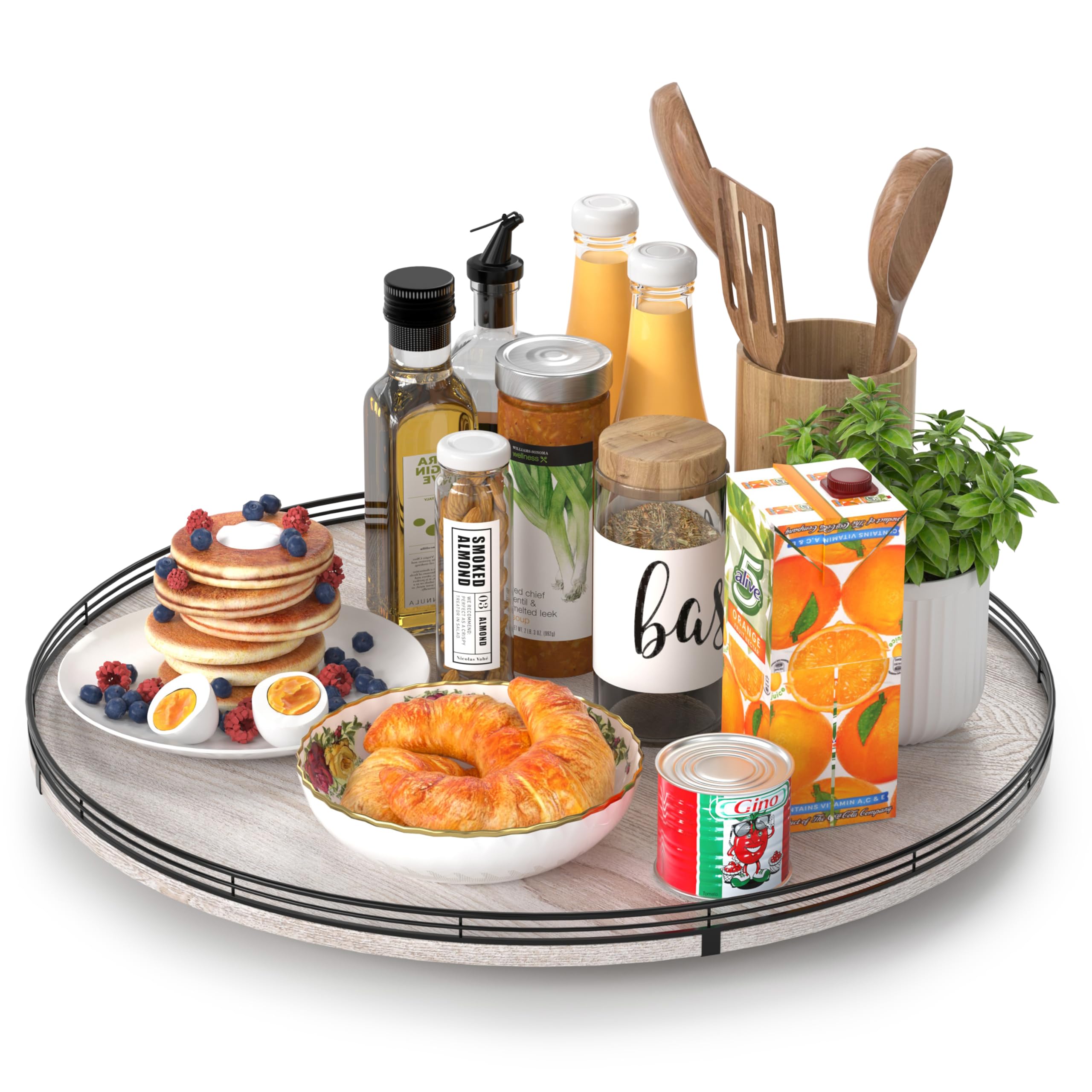 Farmhouse Oak 9" Lazy Susan Turntable Organizer for Cabinet, Round Wooden Lazy Susan Organization and Storage for Dining Table, Pantry, Kitchen, Countertop, Cupboard,Home Decor, Walnut Wood