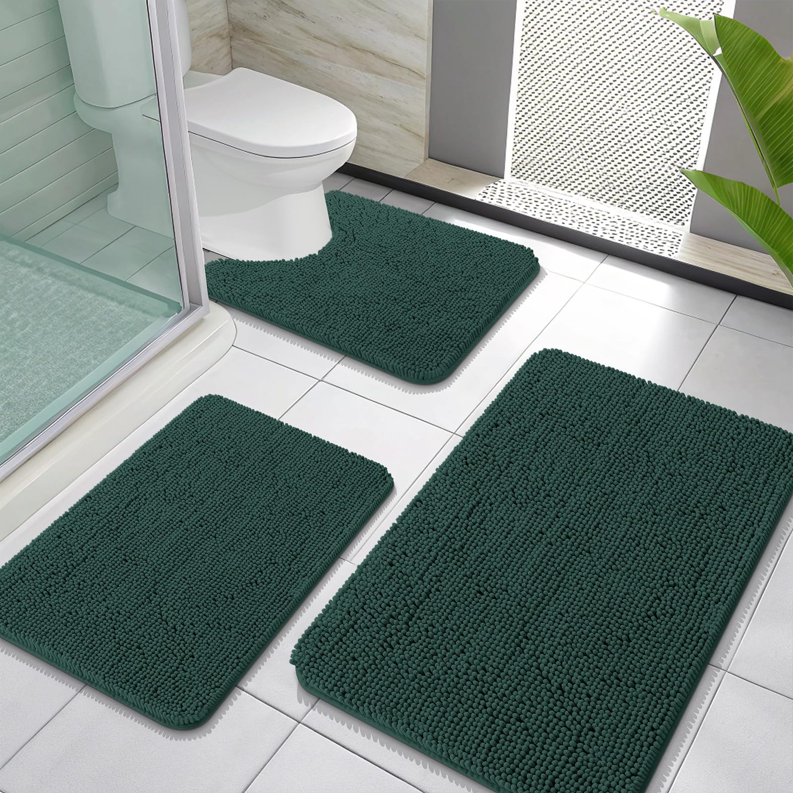 OLANLY Bathroom Rugs Sets 3 Piece, Soft Absorbent Chenille Bath Mats and U-Shaped Contour Toilet Rug, Quick Dry, Home Decor Accessories, Bath Mat Set for Bathroom (30"x20"+24"x16"+24"x20", Grey)