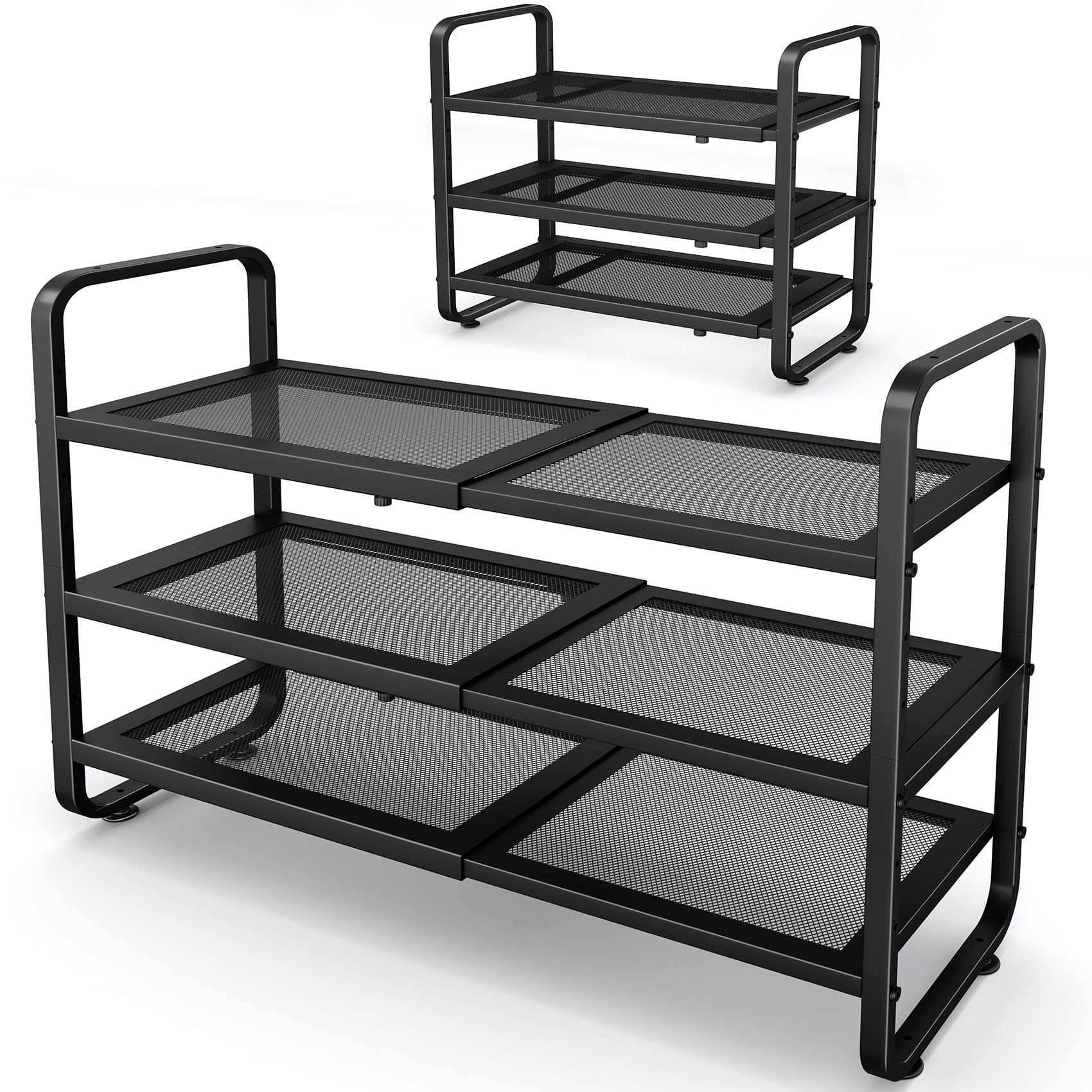 SNTD Shoe Rack - Expandable Shoe Organizer for Closet, Adjustable Metal Shoe Shelf Storage, Stackable Long Shoe Stand Holder for Garage, Entryway, Door Entrance (Black, 2-Tier)