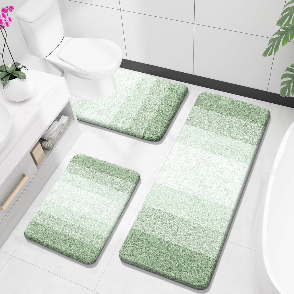 OLANLY Bathroom Rugs Sets 3 Piece, Soft Absorbent Microfiber Bath Mats and U-Shaped Contour Toilet Rug, Machine Wash Dry, Plush Shaggy Bath Mat Set for Bathroom (30"x20"+24"x16"+24"x20", Grey)