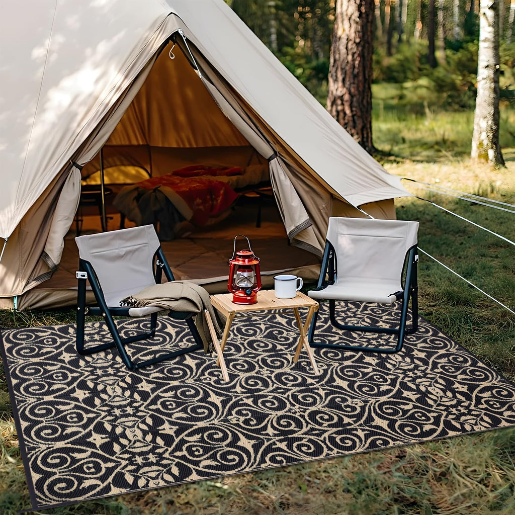 OLANLY Outdoor Rug 5x8 ft Waterproof, Reversible Outdoor Plastic Straw Rug, RV Mat, Indoor Outdoor Carpet Clearance for Patio, Camping, Balcony, Deck, Backyard, Grey & White