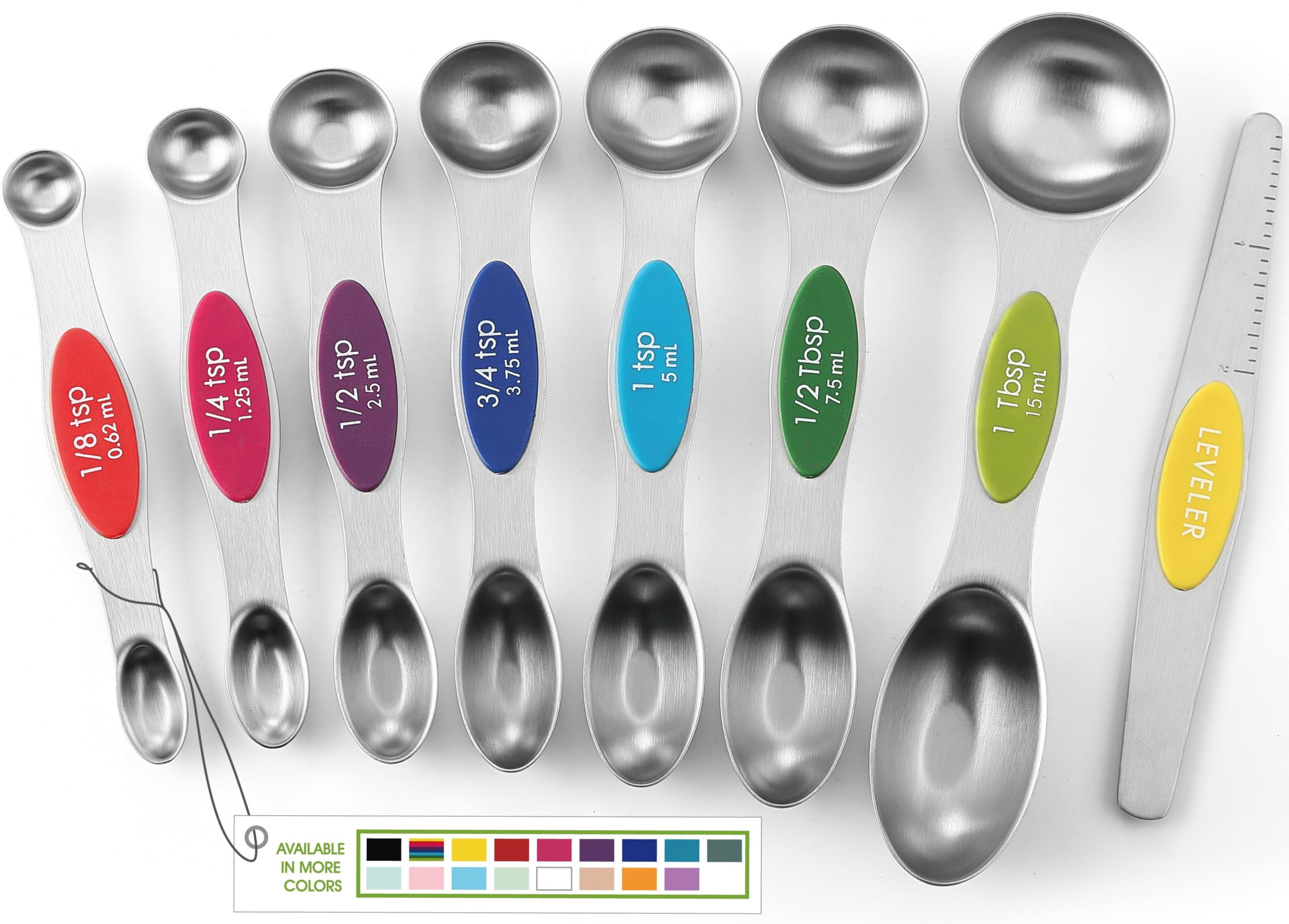 Spring Chef Stainless Steel Magnetic Measuring Spoons Set with Strong N45 Magnets, Heavy Duty Metal Kitchen Gadgets for Baking & Cooking, Fits in Most Kitchen Spice Jars, Set of 8 with Leveler, Black