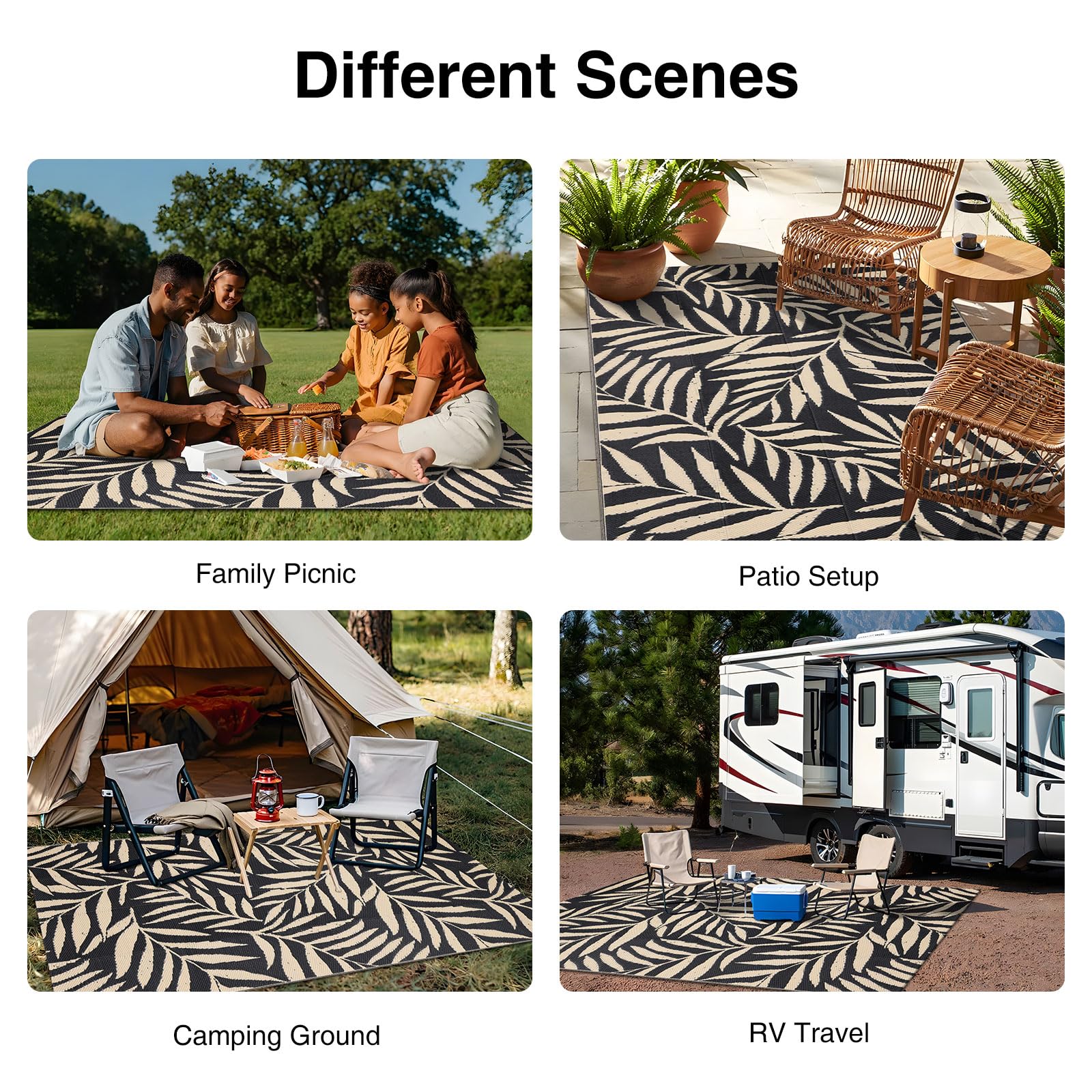 OLANLY Waterproof Outdoor Rug 5x8 ft, Reversible Outdoor Plastic Straw Rug with Leaf Pattern, RV Mat, Indoor Outdoor Carpet for Patio, Camping, Balcony, Deck, Backyard, Grey & White
