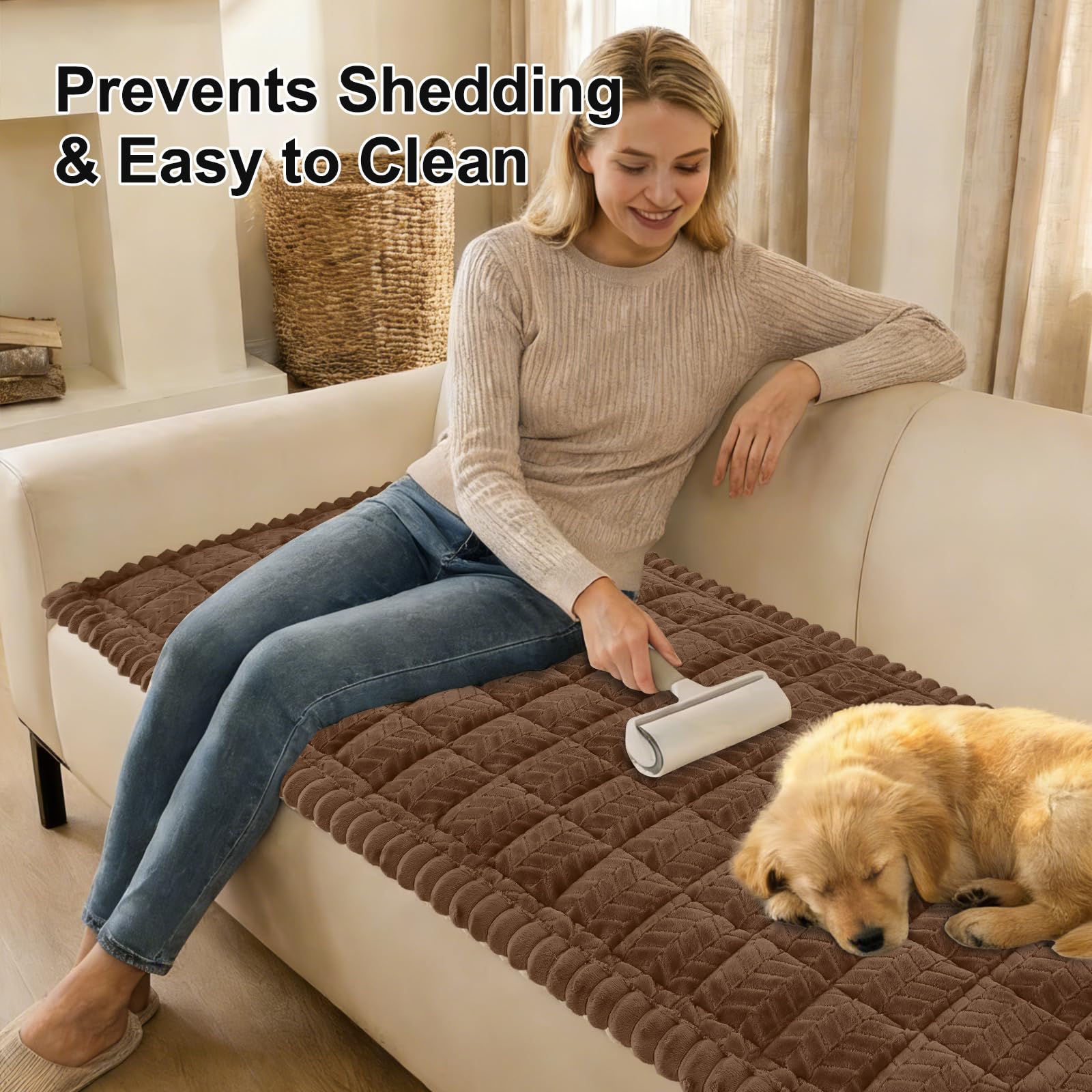 Smiry Non Slip Couch Covers for Dogs, Fuzzy Pet Couch Covers for 2-3 Cushion Sofa Pet Friendly, Soft Sofa Slipcovers Cushion Furniture Protector Washable (Beige, 27.6" x 59")