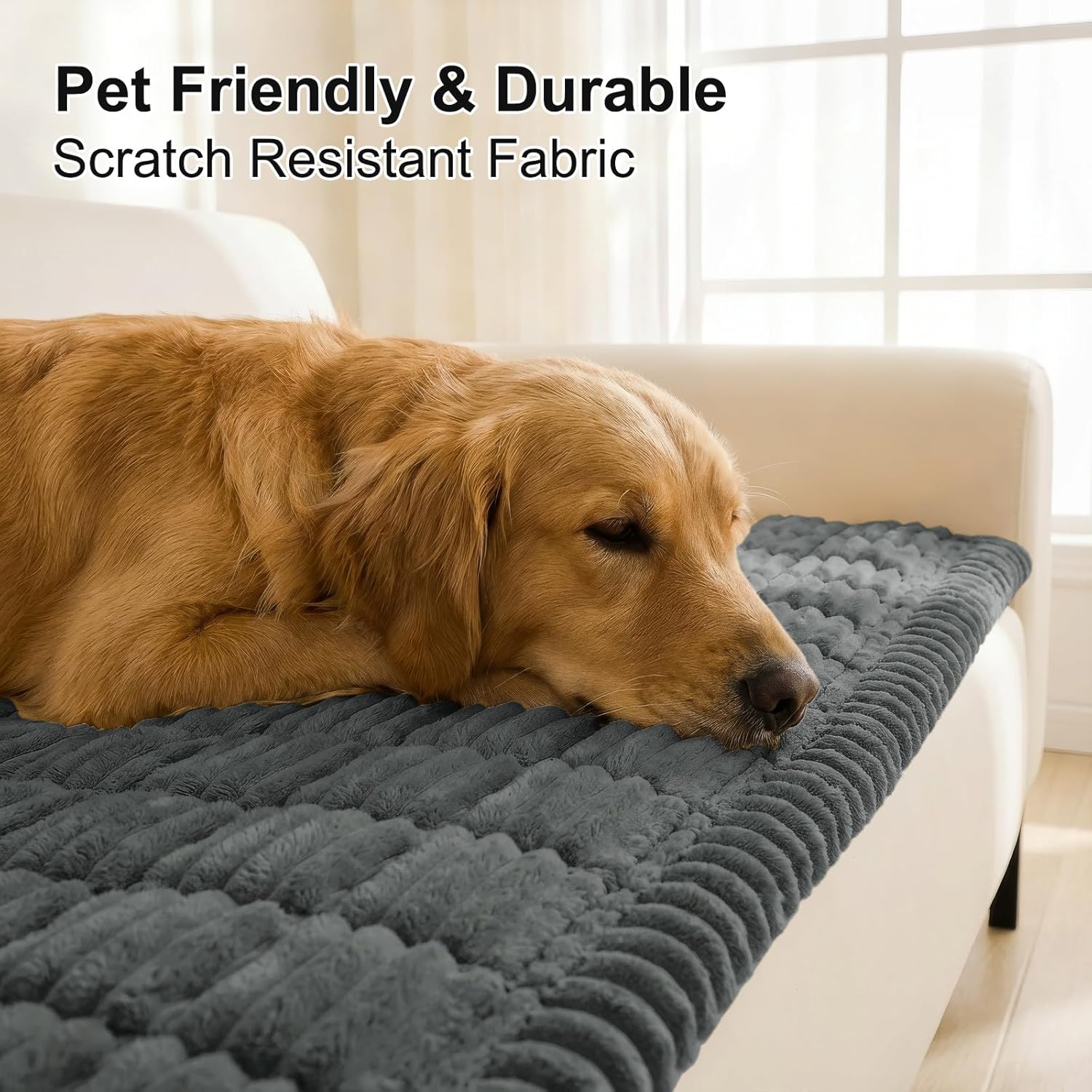 Smiry Couch Cover for Dogs Washable, Non Slip Fuzzy Pet Couch Covers for 3 Cushion Sofa Pet Friendly, Thick Soft Sofa Slipcovers Cushion Protector (Dark Grey, 27.6" x 59")