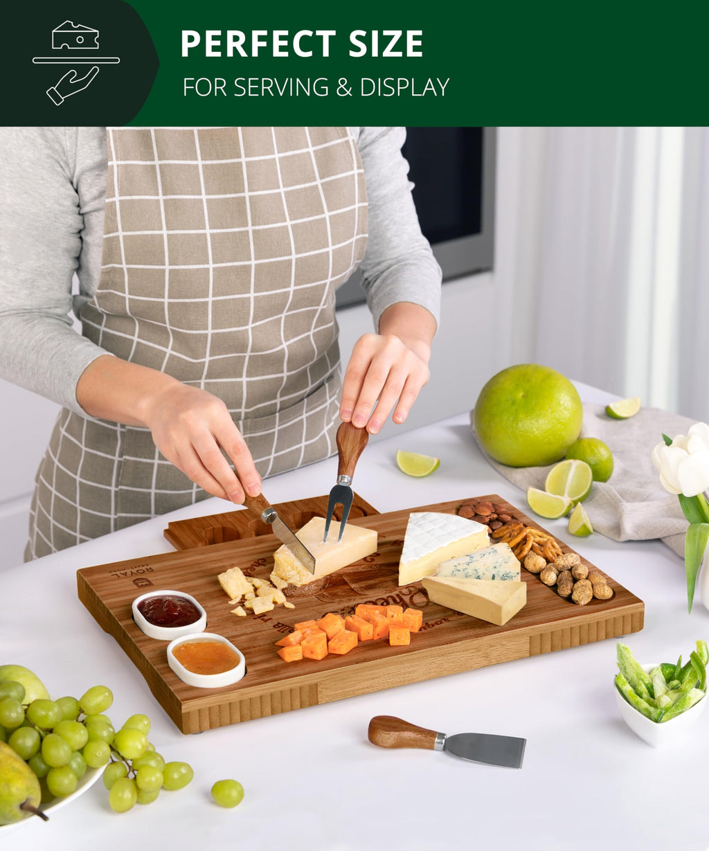 ROYAL CRAFT WOOD Premium Bamboo Charcuterie Board Set - Cheese Platter & Serving Tray & Serving Utensils - Perfect Housewarming Gift, Wedding, Bridal Shower Gift - Ideal for Entertaining and New Home