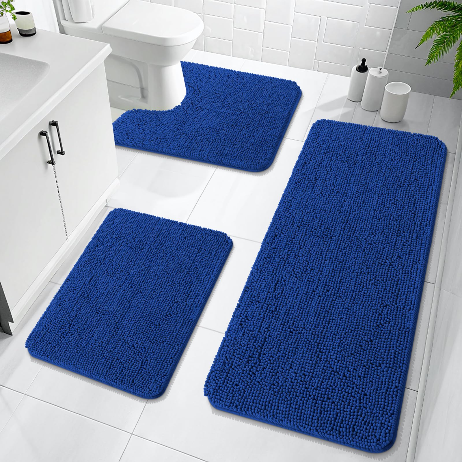 OLANLY Bathroom Rugs Sets 3 Piece, Soft Absorbent Chenille Bath Mats and U-Shaped Contour Toilet Rug, Quick Dry, Home Decor Accessories, Bath Mat Set for Bathroom (30"x20"+24"x16"+24"x20", Grey)