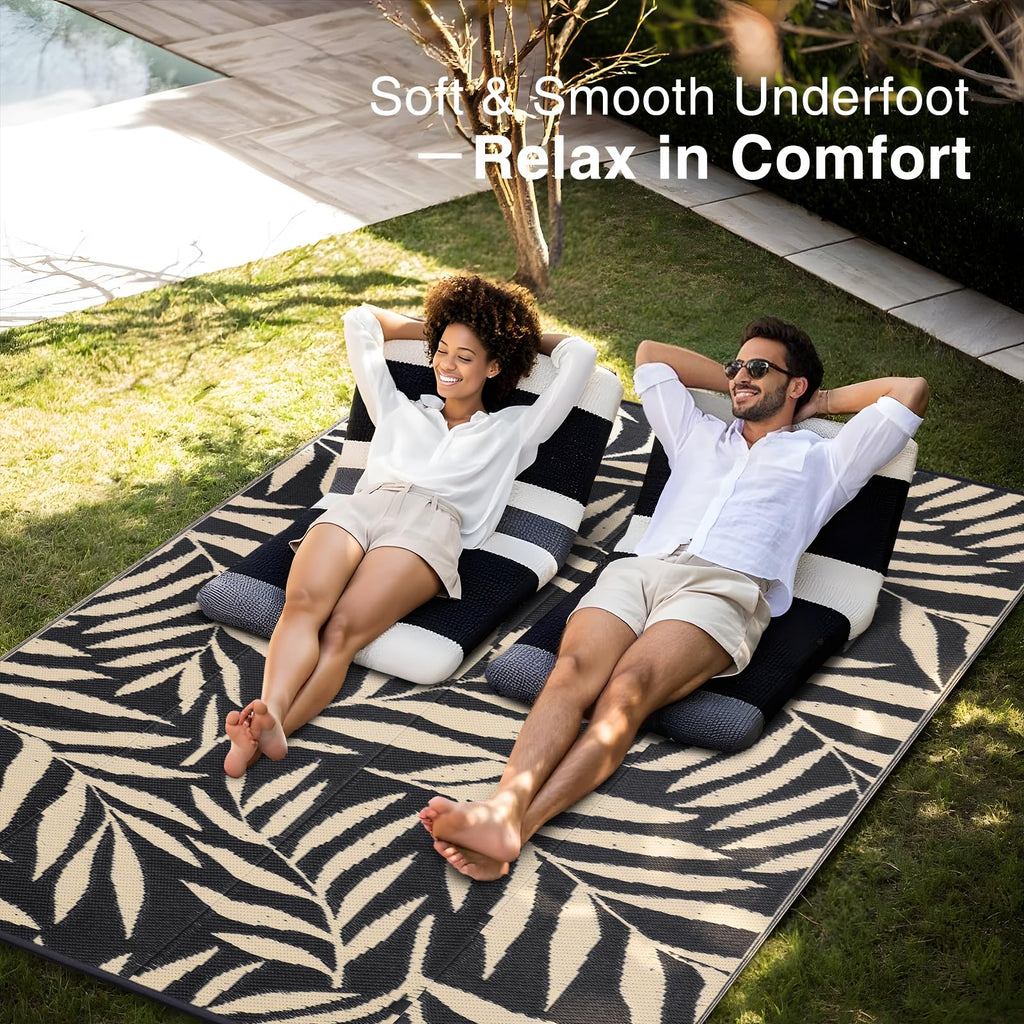 OLANLY Waterproof Outdoor Rug 5x8 ft, Reversible Outdoor Plastic Straw Rug with Leaf Pattern, RV Mat, Indoor Outdoor Carpet for Patio, Camping, Balcony, Deck, Backyard, Grey & White