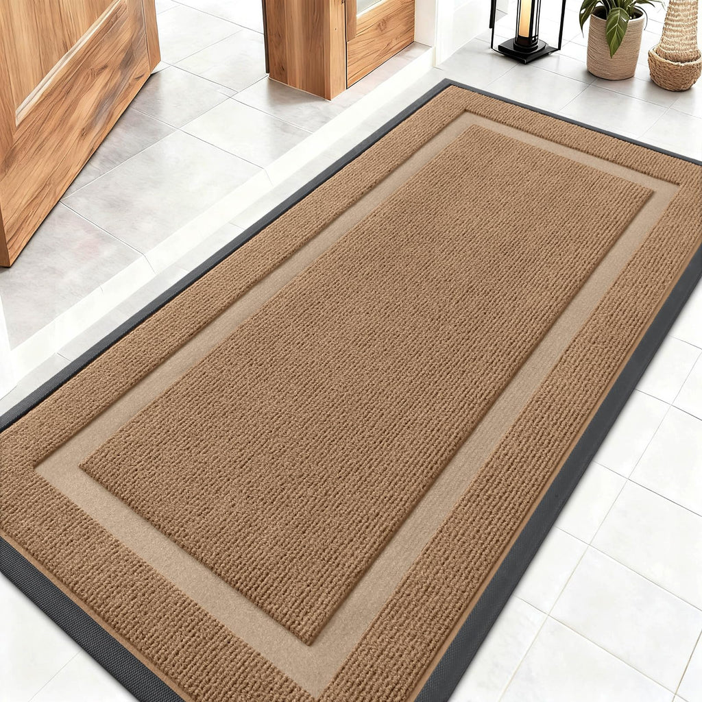 OLANLY Front Door Mat Indoor Outdoor Entrance, Waterproof All-Season, All-Weather Doormat, Sturdy Natural Rubber, Fade Resistant, Low Profile, Easy Clean Patio Porch Entryway Mat, 29.5x17, Black