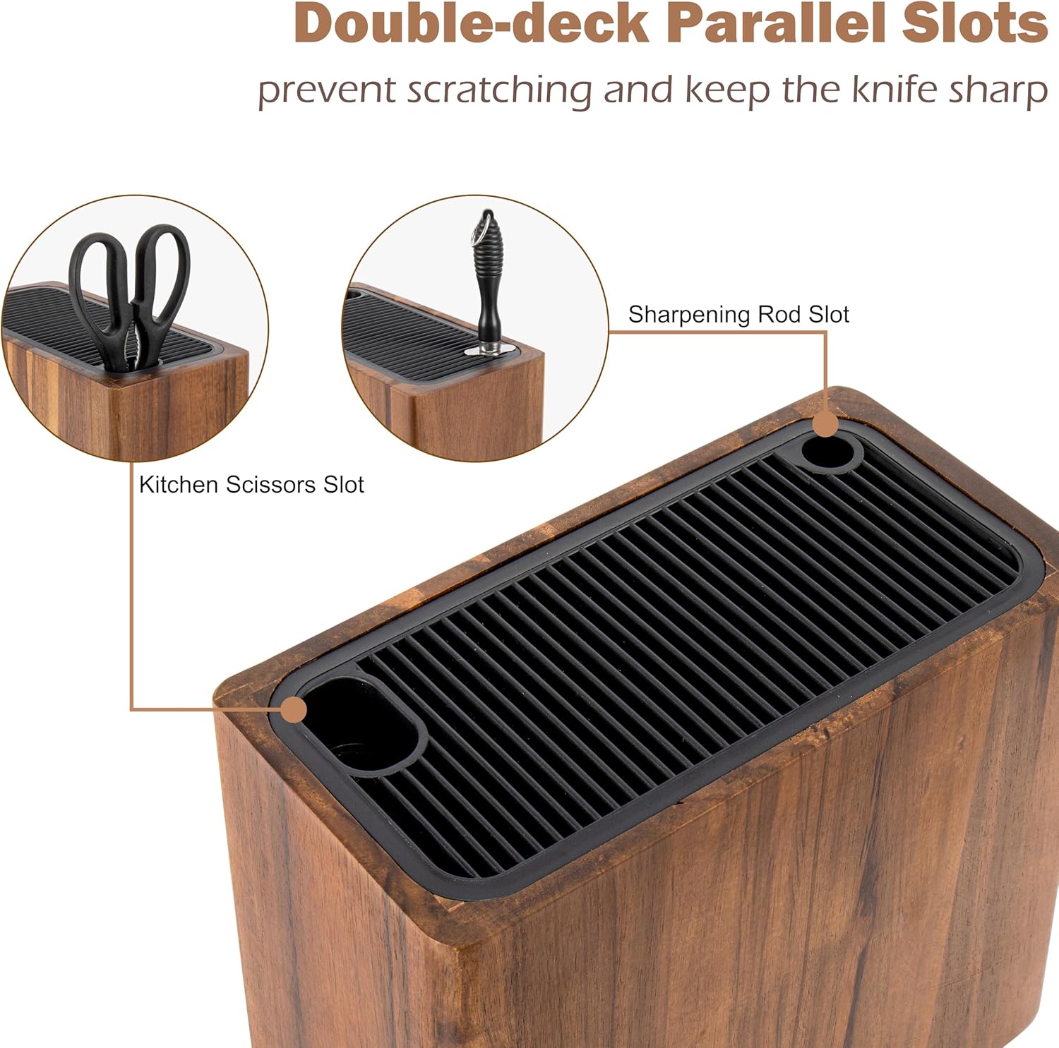 RedCall Acacia Wood Knife Holder Block,Large Universal Knife Block without knives,Wooden Kitchen Knife Block for Countertop,Knife Holder Organizer with Slots for Scissors and Sharpening Rods Storage