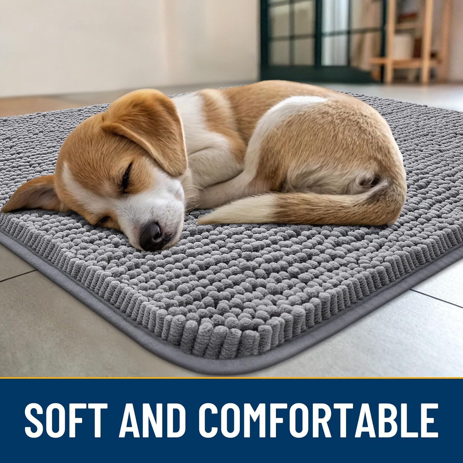 Smiry Dog Door Mat for Muddy Paws 30x20, Absorbs Moisture and Dirt Doormat, Non-Slip Washable Quick Dry Chenille Front Door Mat Indoor Entrance, Entryway Carpet for Inside Floor, Grey
