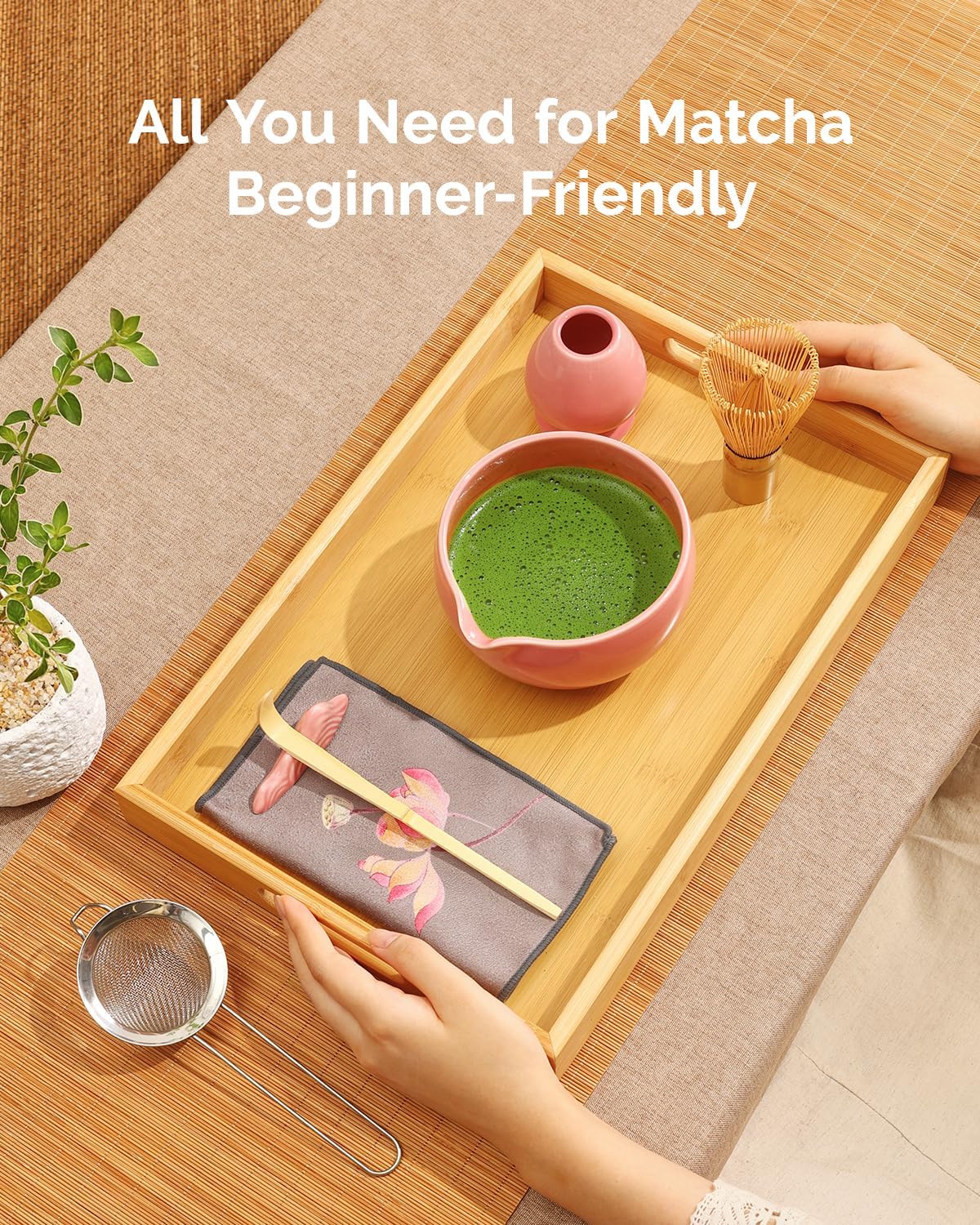 Maestri House 7-Piece Matcha Kit with Ceramic Bowl, Bamboo Whisk & Handcrafted Organic Bamboo Chasen with 72-Prong Design– Perfect for Matcha Lovers