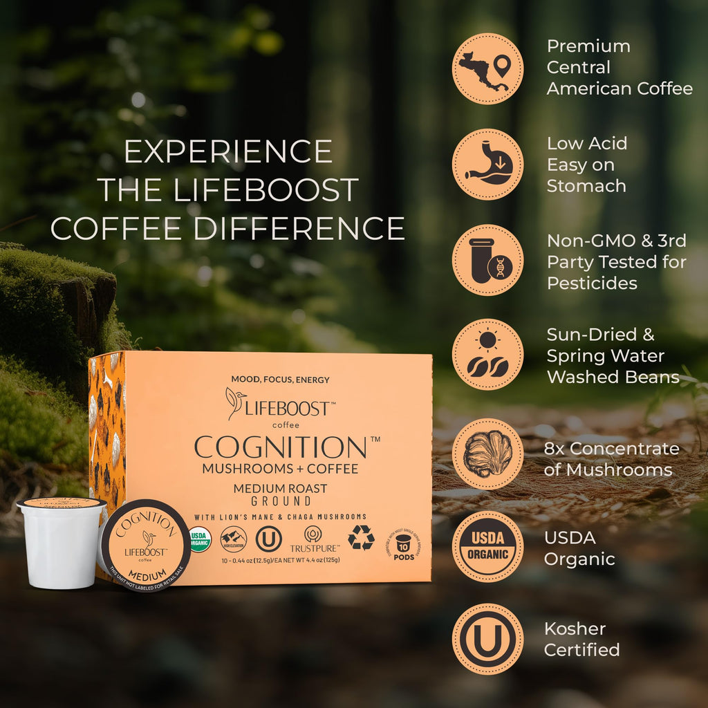 Lifeboost Medium Roast Low Acid Coffee K Cups - Single Origin Mold Free Non-GMO Organic Coffee Pods - Compatible with Keurig & Keurig 2 Machines - 10 Count